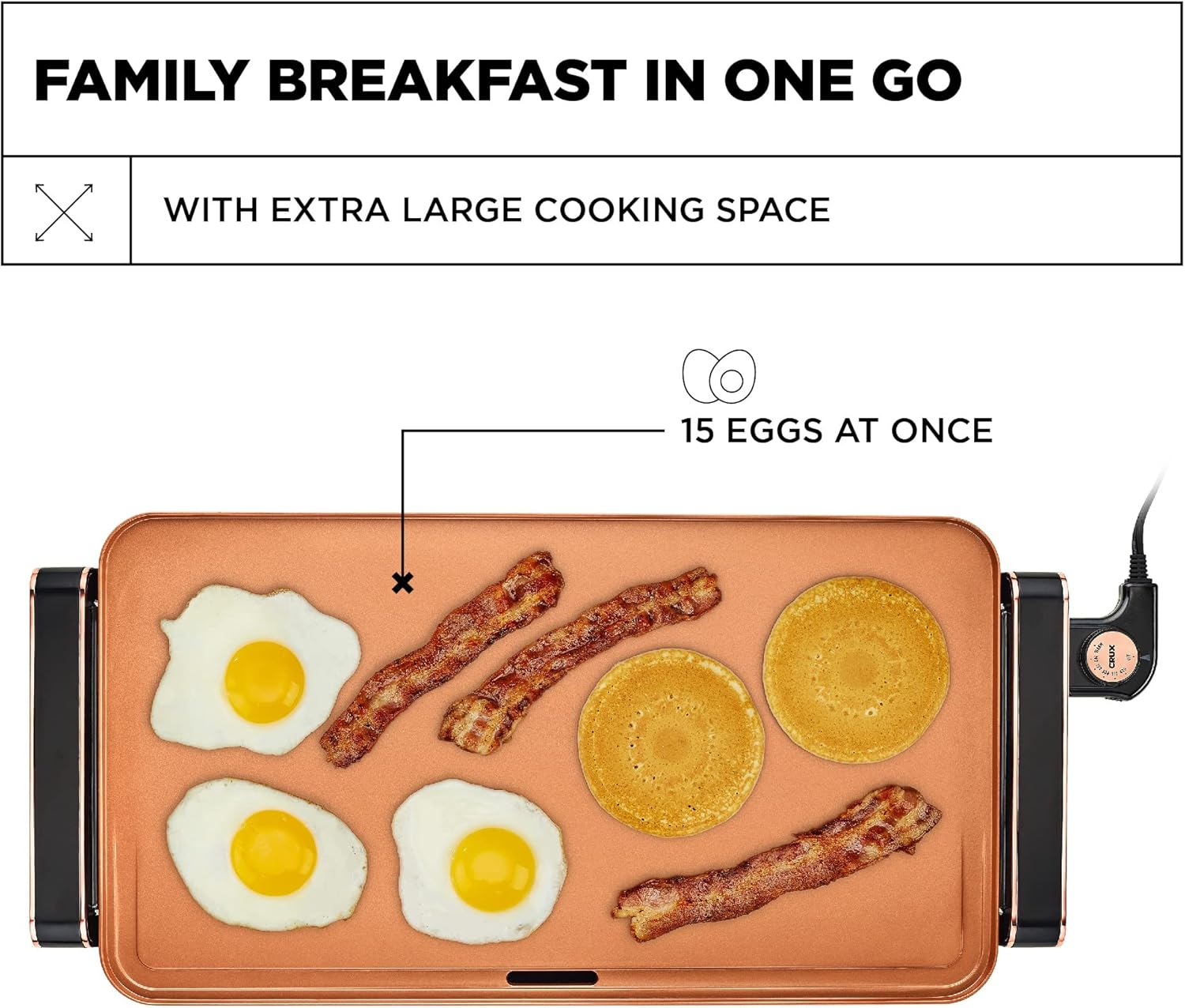 Extra Large Copper Ceramic Electric Griddle with Heat Resistant Handles
