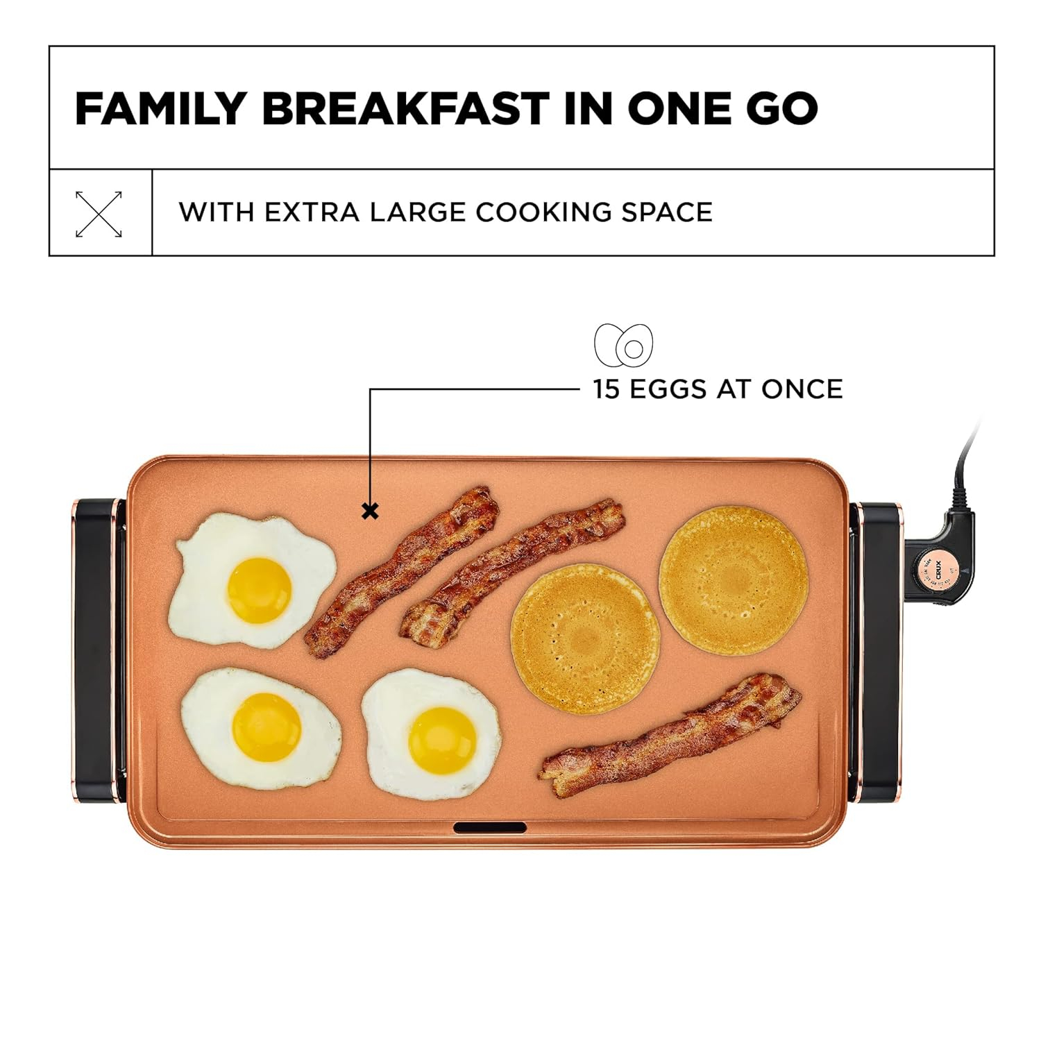 Extra Large Copper Ceramic Electric Griddle with Heat Resistant Handles