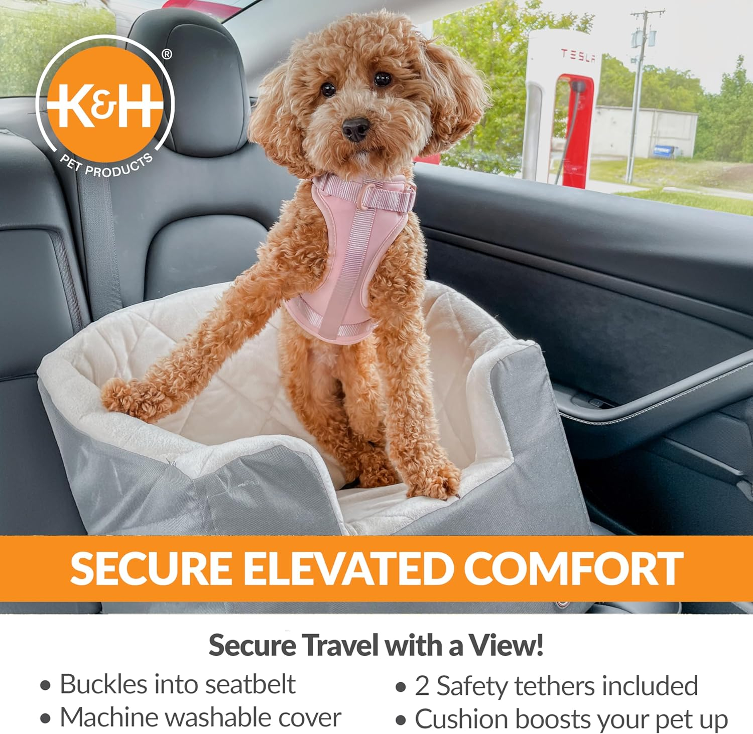 K&H Pet Products Bucket Booster Dog Car Seat Knockdown Gray/Cream Small