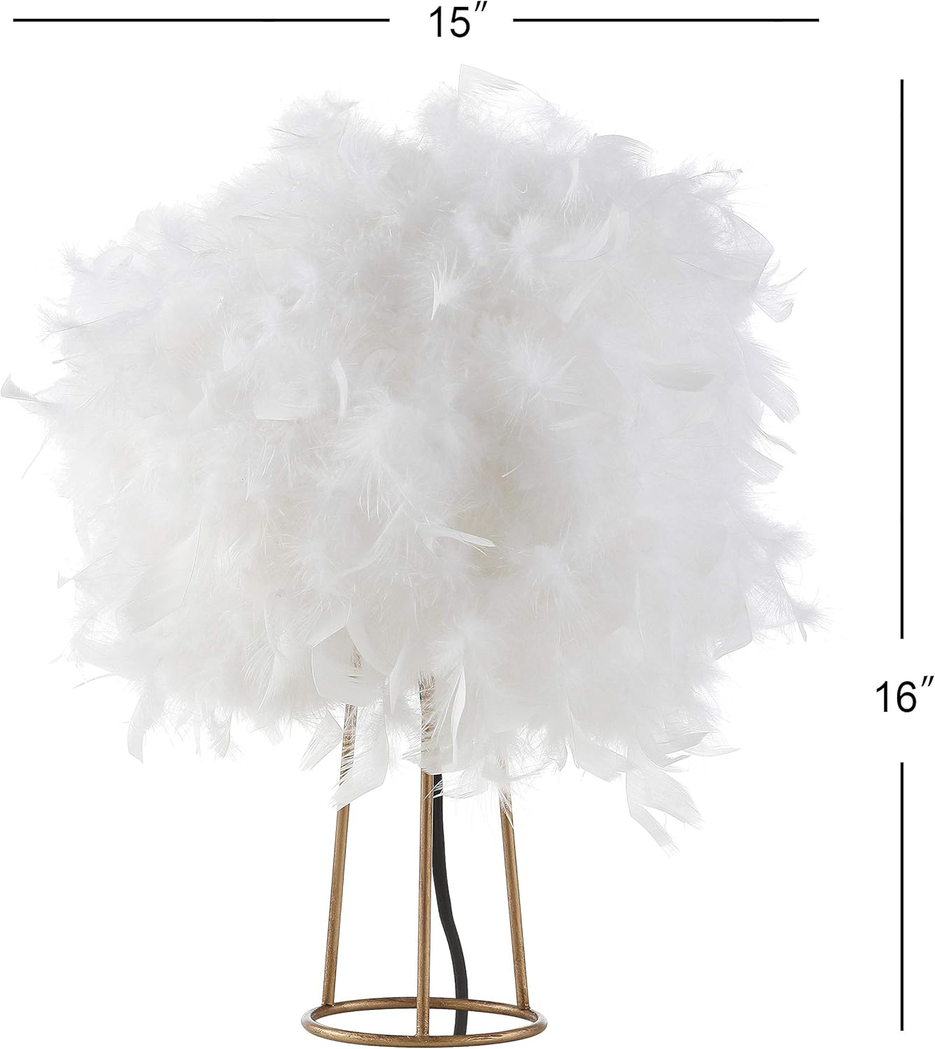 JONATHAN Y JYL9051A Stork 16" Feather Metal LED Table Lamp Contemporary Bedside Desk Nightstand Lamp for Bedroom Living Room Office College Bookcase LED Bulb Included, White/Gold