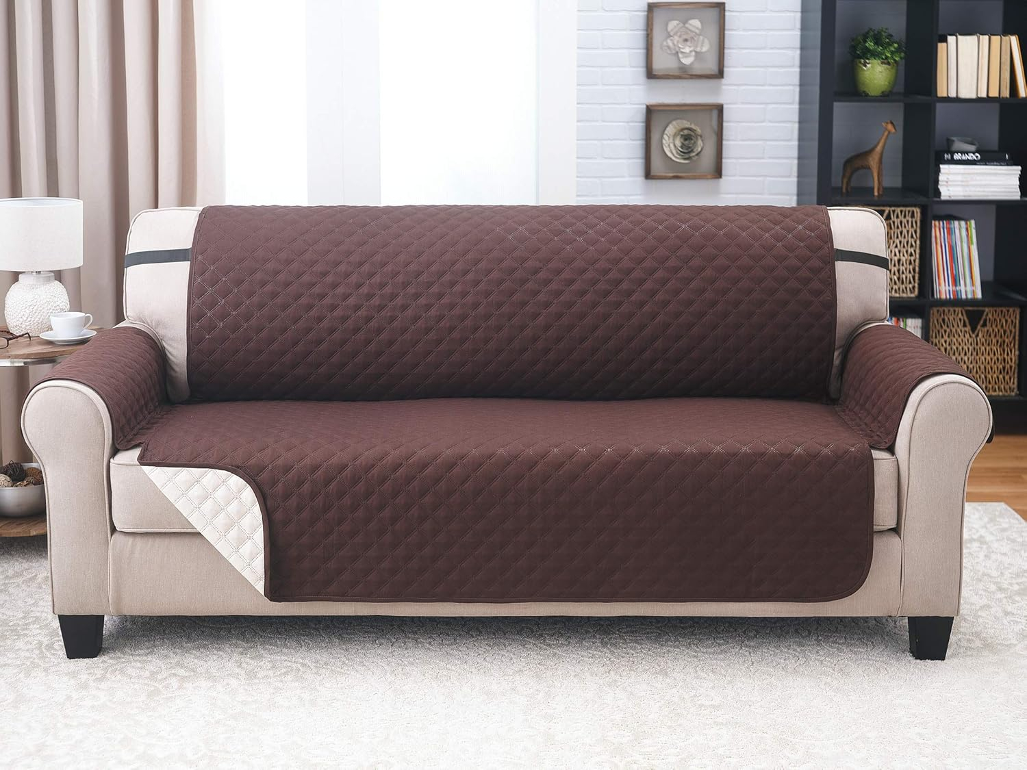 Sofa Cover - Furniture Protector - Shield & Protects from Dogs, Cats, Pets, Kids, Stains - Reversible, Easy Wash & Dry - Chocolate & Tan - 110" W x 75" L