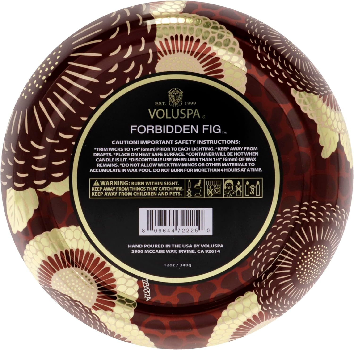 Voluspa 271576 12 oz 3 Wick Decorative Tin Candle - Forbidden Fig