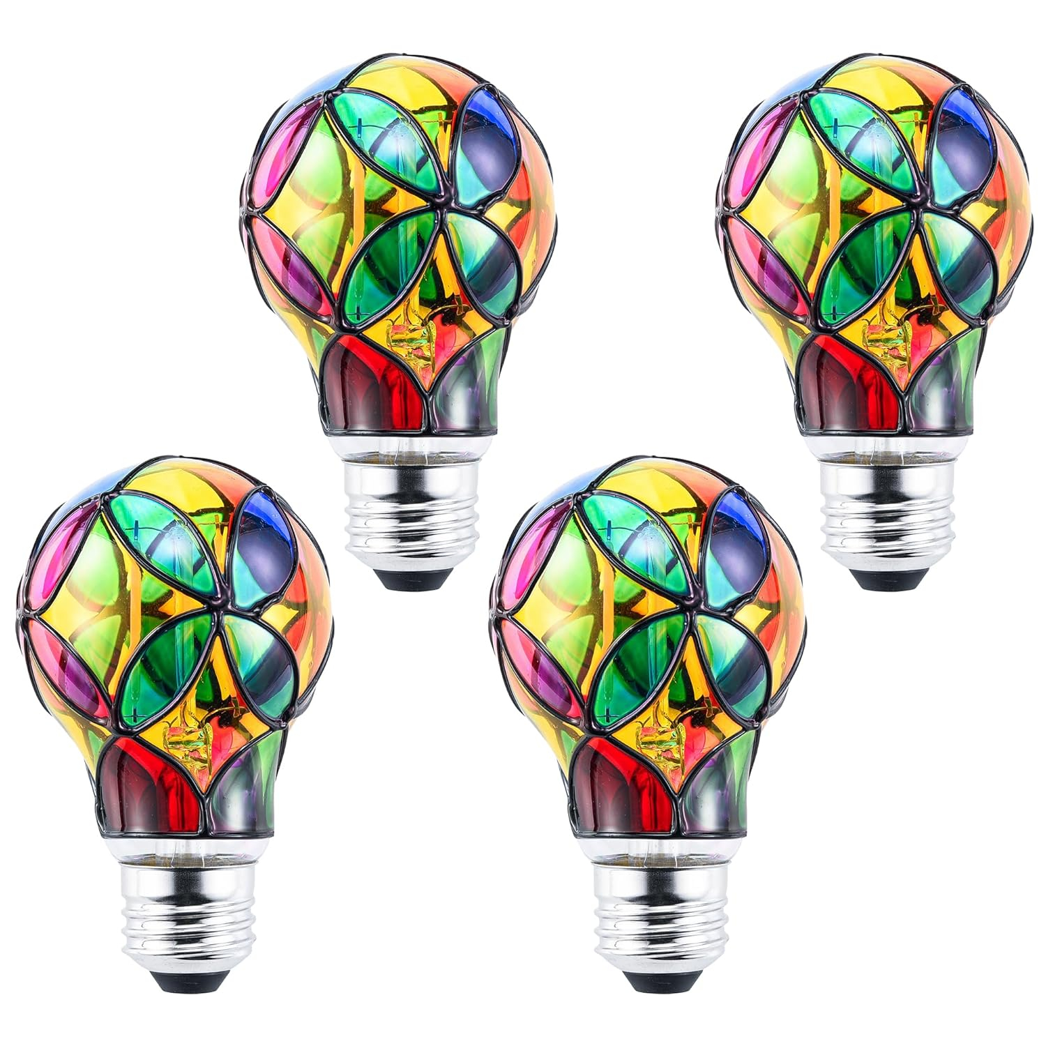 4 Pack Stained Glass Light Bulbs, LED Edison Light Bulb E26 3.5W Replacement Light Bulbs Tiffany Style for Bedroom Living Room Home Christmas Decoration