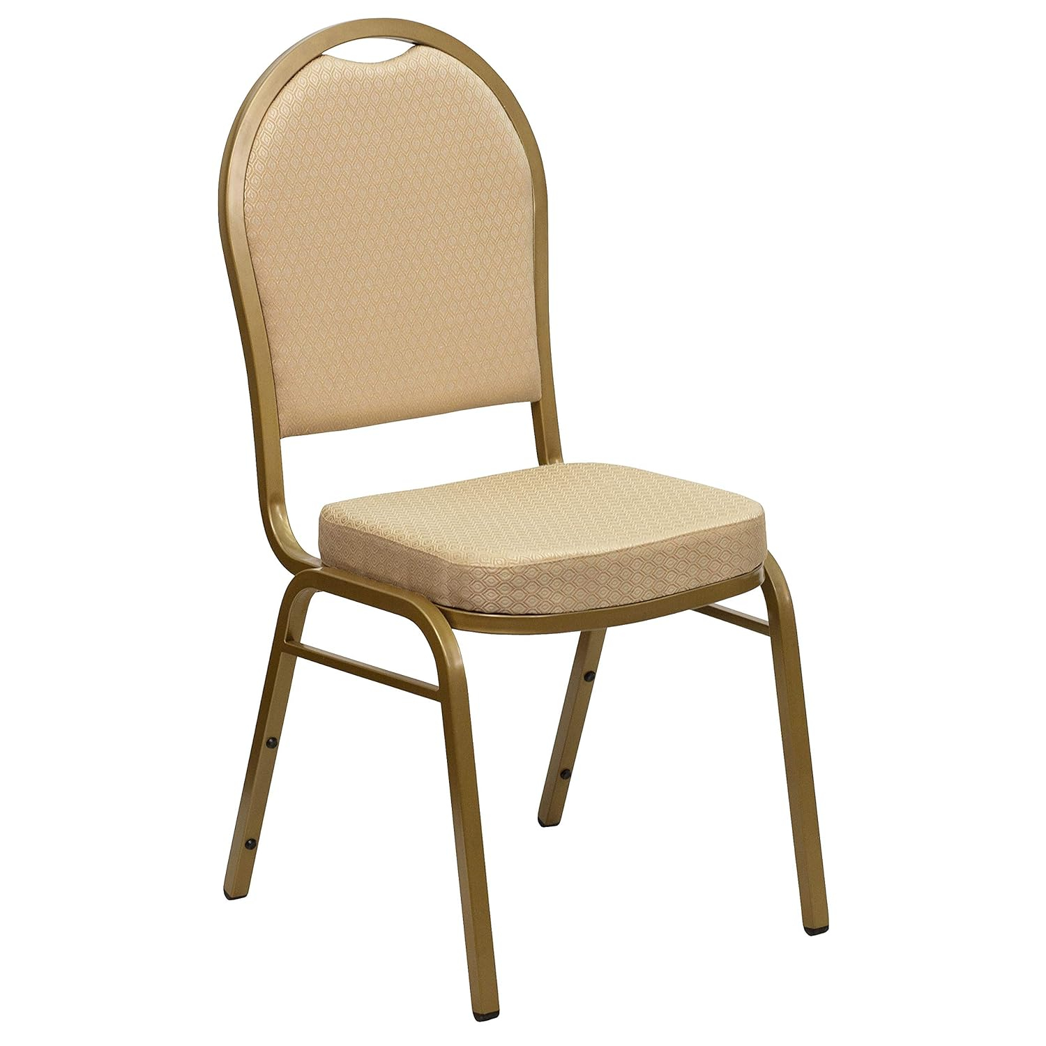Beige Patterned Fabric Dome Back Stacking Banquet Chair