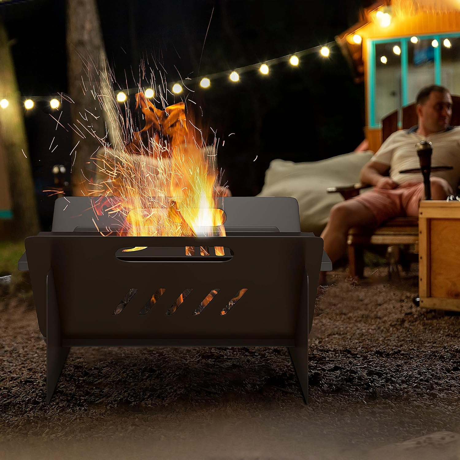 Black Industrial Rectangle Wood Burning Fire Pit