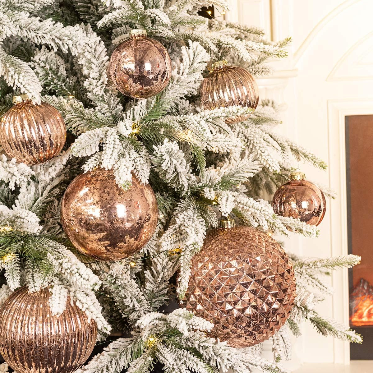 KI Store Rose Gold Christmas Ball Ornaments 6-Inch Set of 4 Extra Large Hanging Tree Ball Ornament Decorations Super Large Shatterproof Vintage Mercury Balls