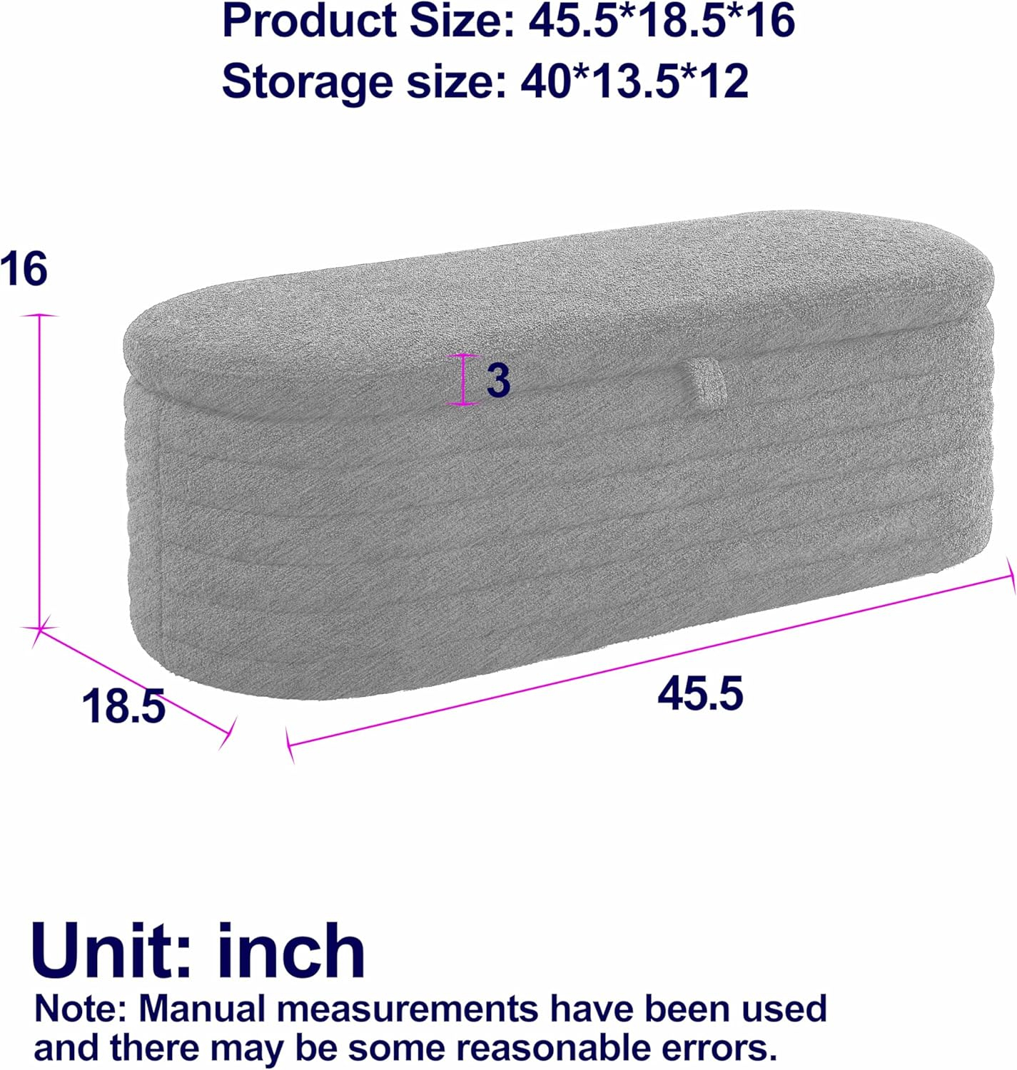Gray Upholstered Fabric Storage Ottoman Bench with Safety Hinge