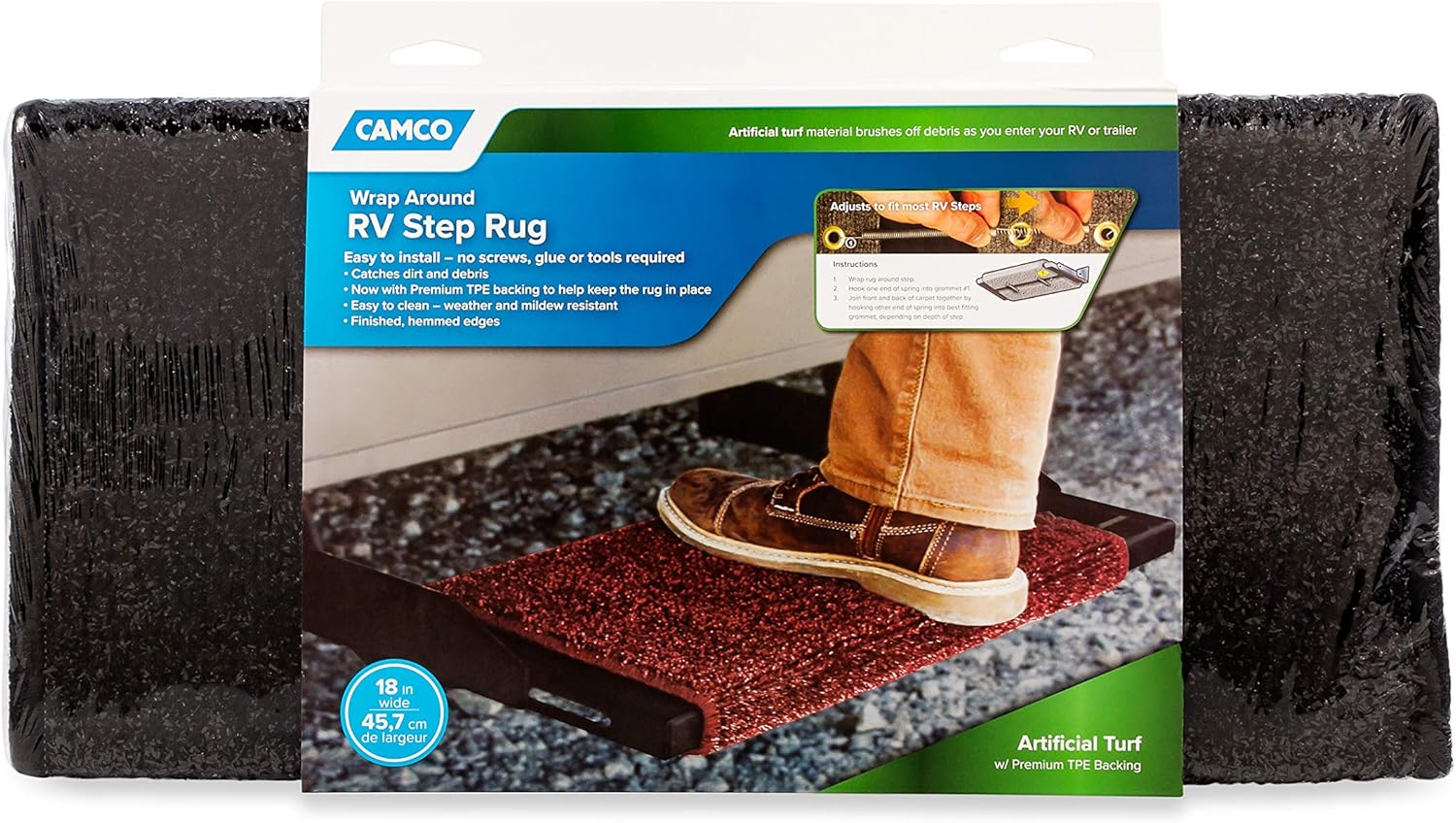 Step Rug,Premium,Turf w/UV&TPE,Hemmed 17.5"x 18" Black (E/F)