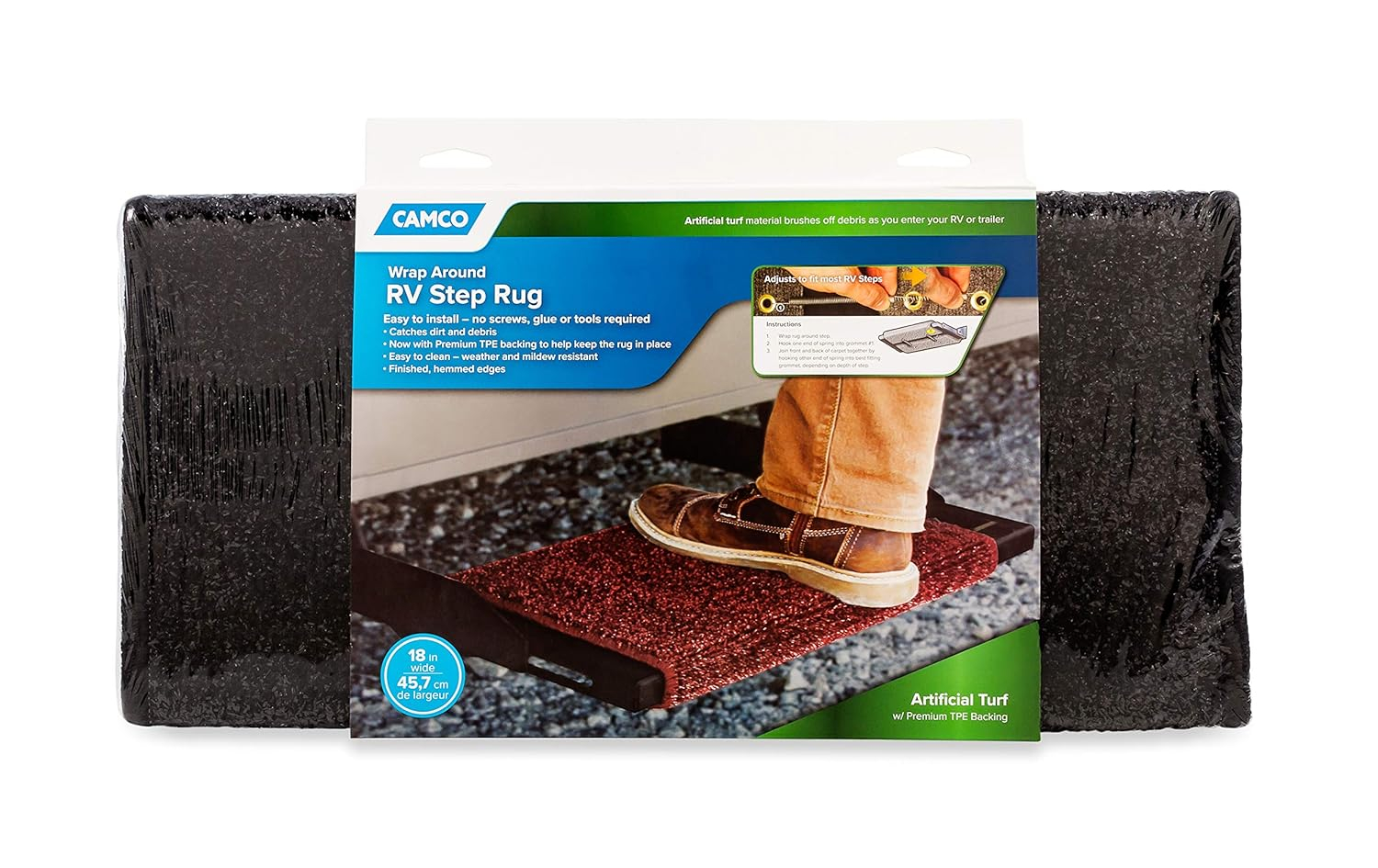 Step Rug,Premium,Turf w/UV&TPE,Hemmed 17.5"x 18" Black (E/F)