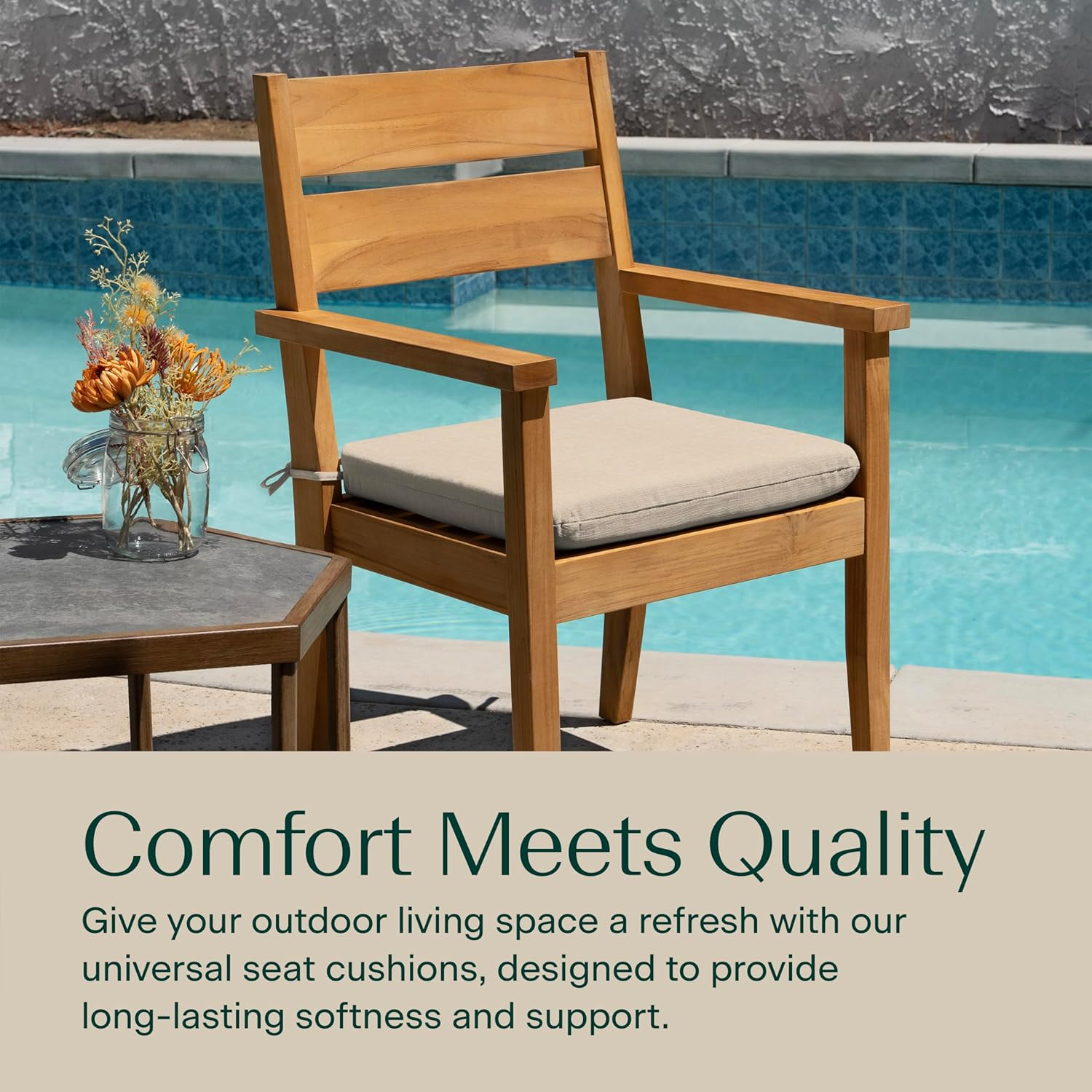 Honeycomb 18"W x 17.5"D Textured Solid Almond Outdoor Universal Seat Cushion