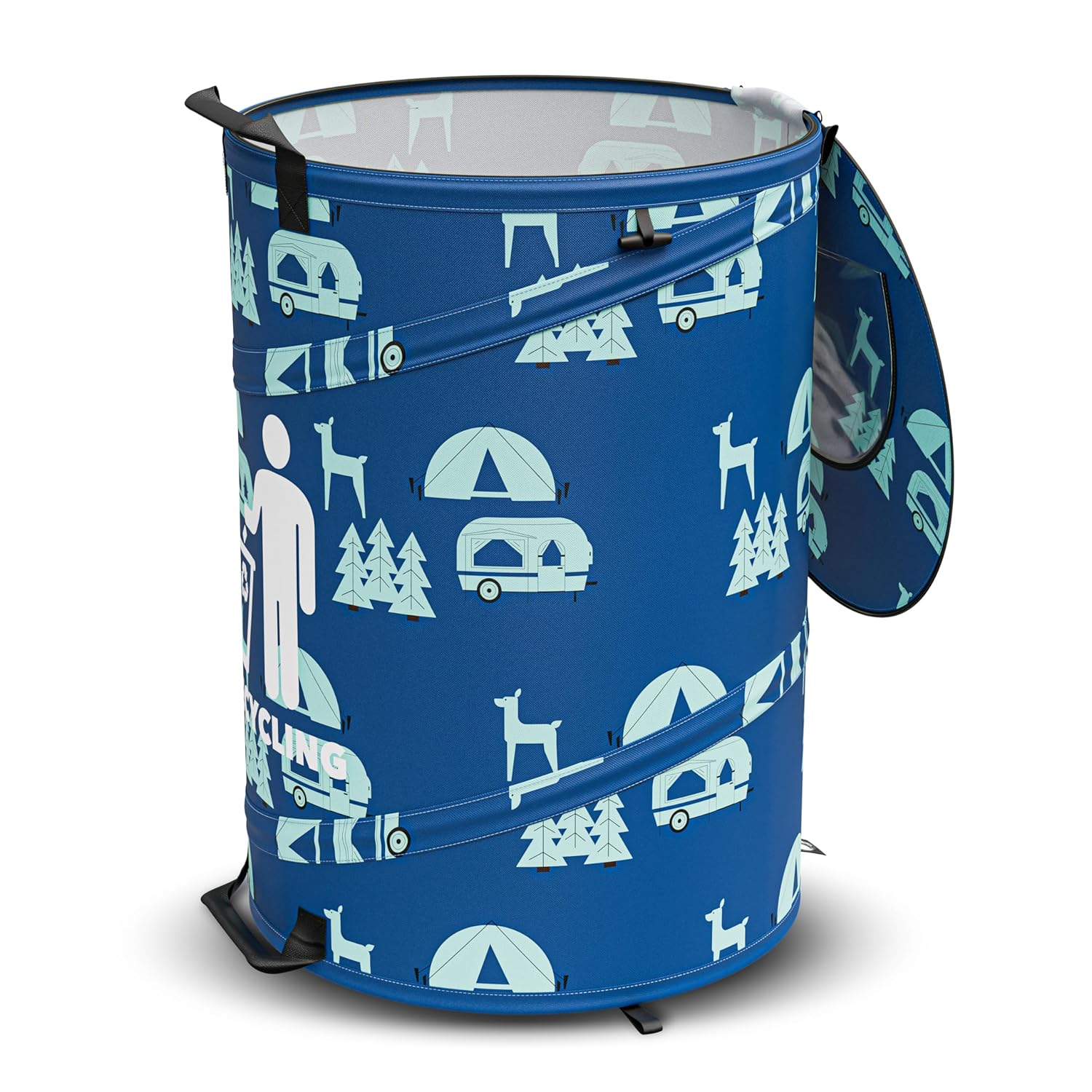 30 Gallon Collapsible Pop-Up Recycling Can for RV's, Camping, Recycling, Yard Waste, Leaf Bag, Children Toy Bin (Recycling Can)