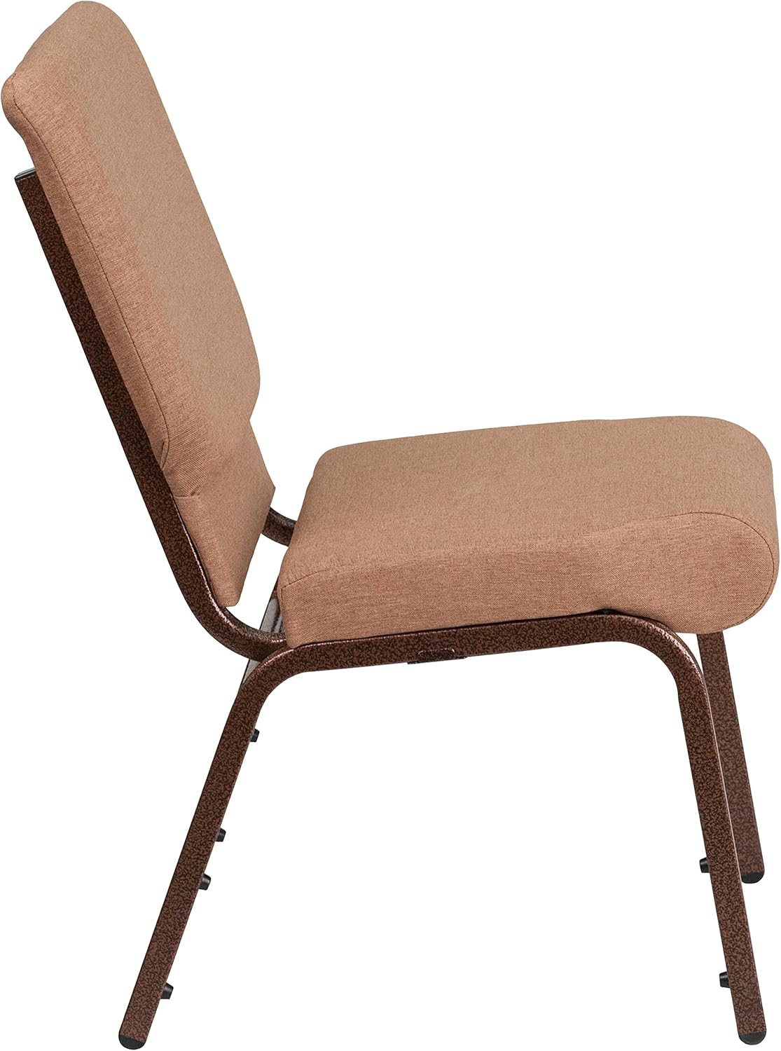 Caramel Fabric and Copper Metal Stacking Church Chairs, Set of 4