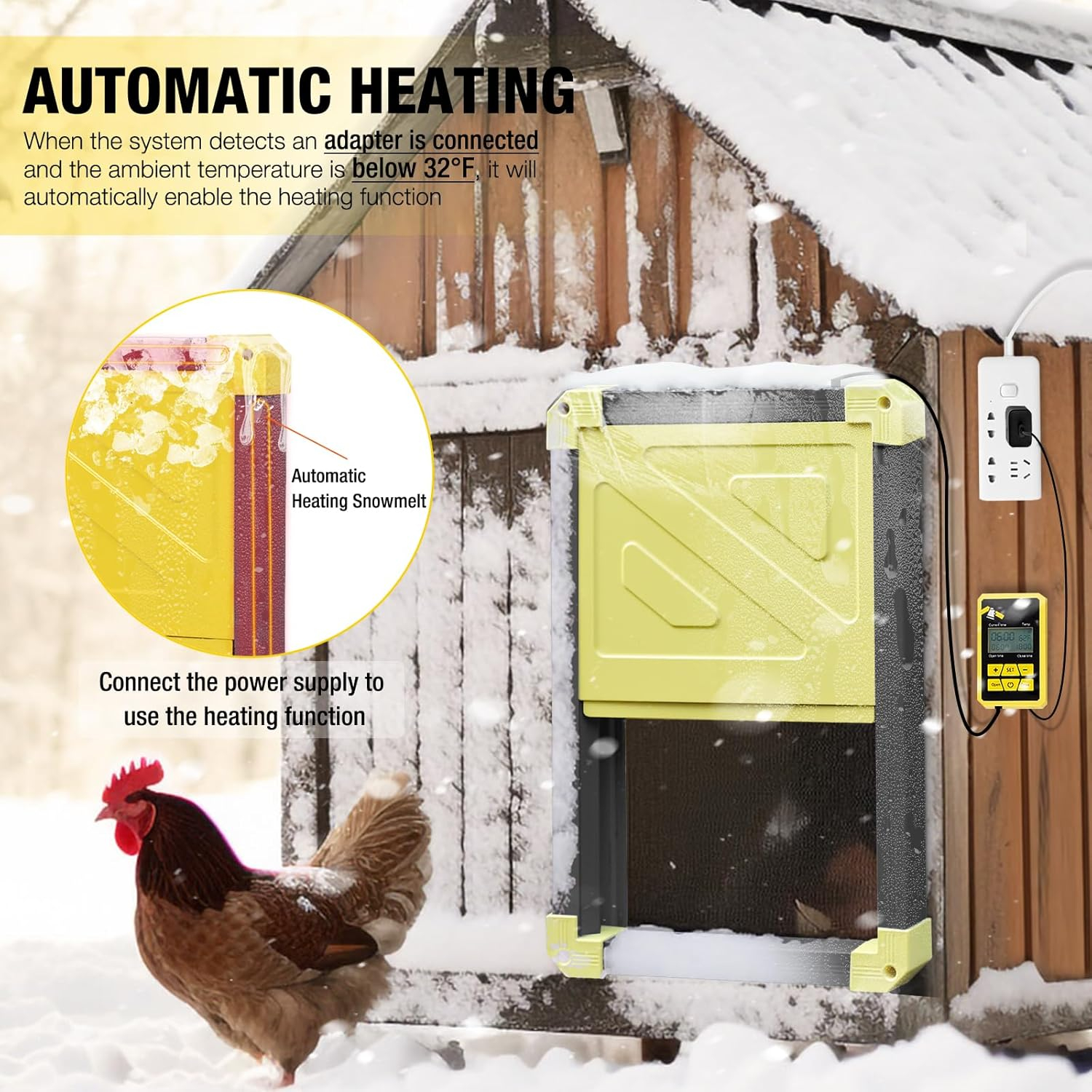 Aivituvin Solar Automatic Chicken Coop Door with light Sensor Anti Pinch Waterproof Coop Door, Ideal for Chicken Breeding