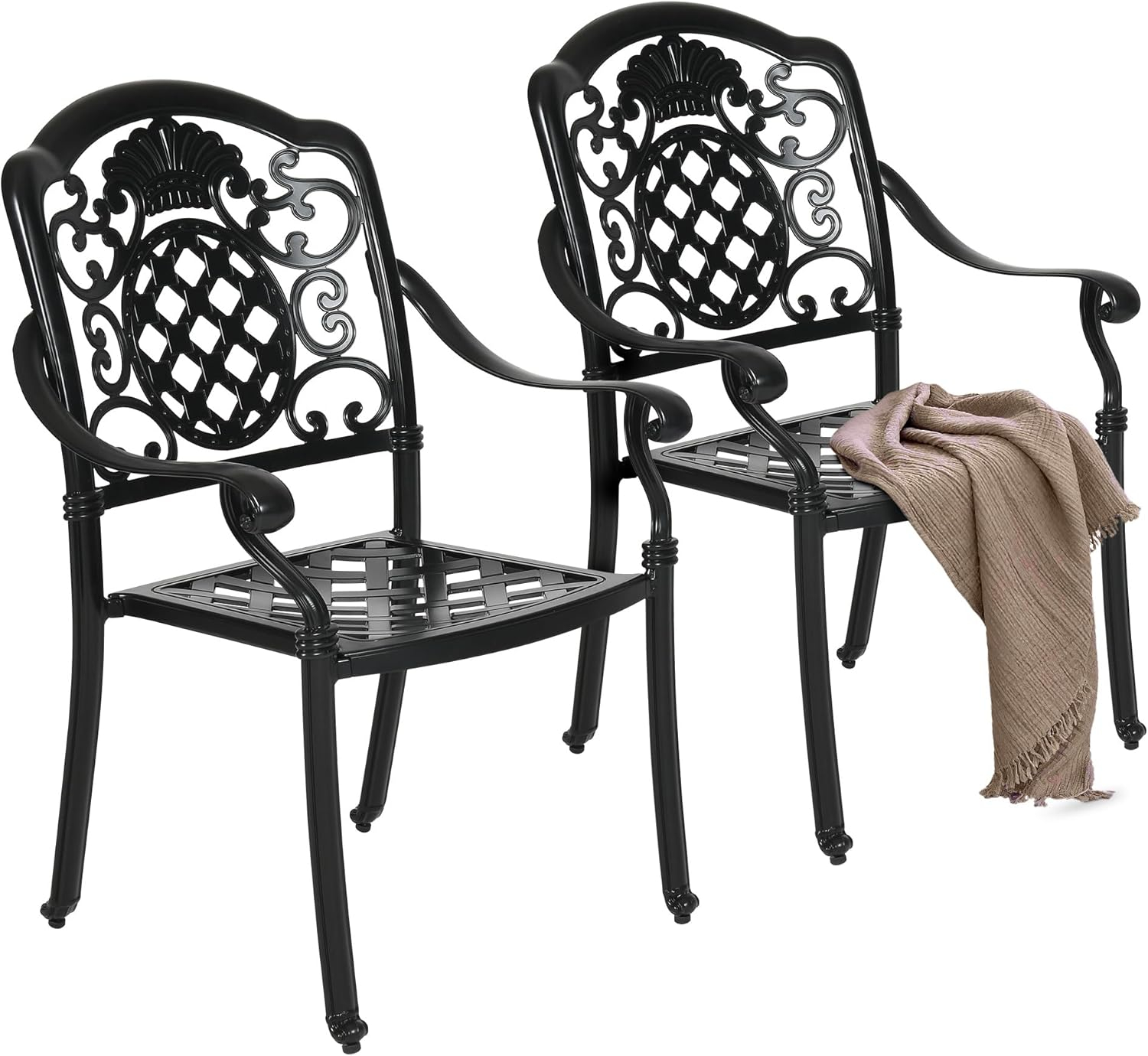 Deka Outdoor Cast Aluminum Dining Chairs, Set of 2, Shiny Copper