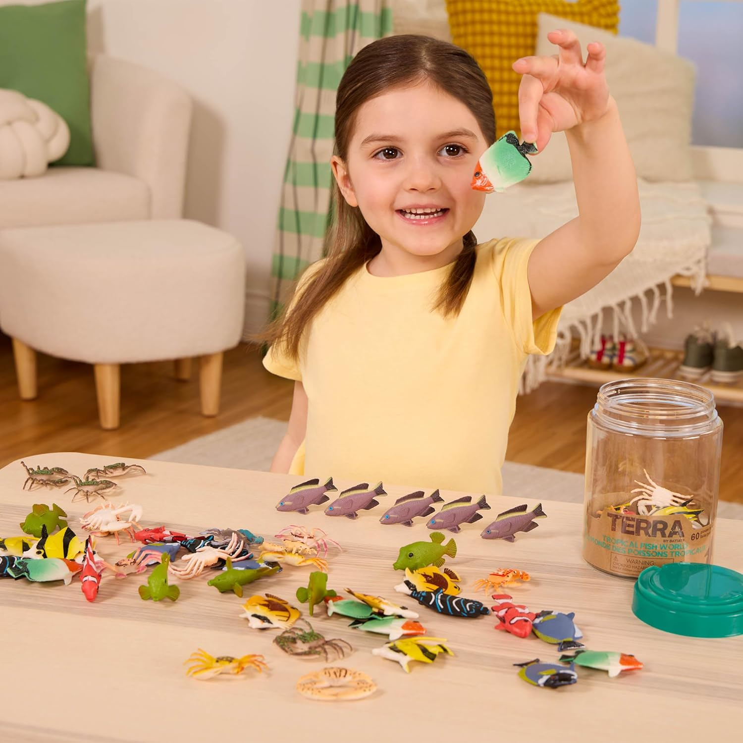 Terra by Battat – 60pcs Tropical Fish & Crab Toys – Mini Plastic Ocean Animal Figurines for Kids – Realistic Sea Creatures in Tube – Sensory Educational Playset for Toddlers Ages 3+