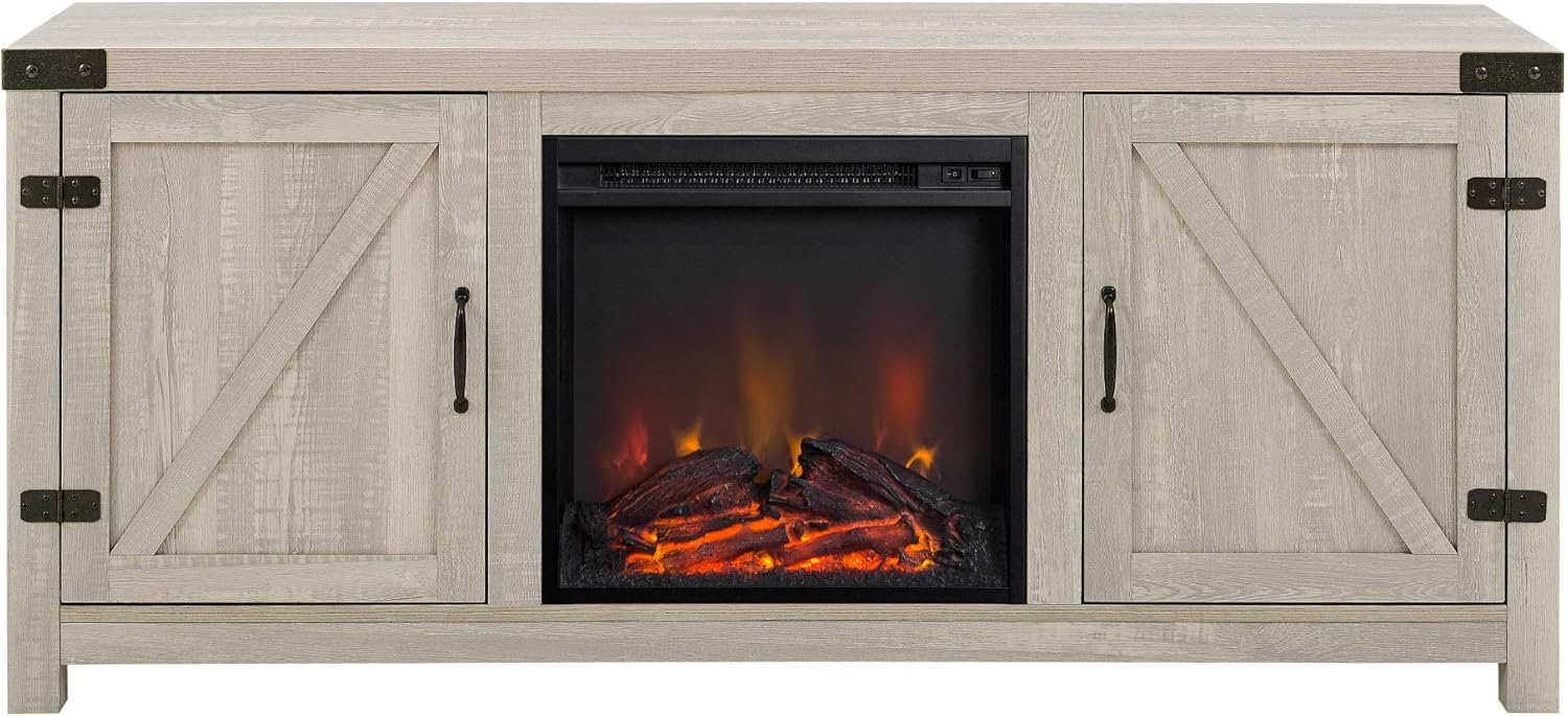 Walker Edison Modern Farmhouse Fireplace TV Stand for TVs up to 65", Reclaimed Barnwood