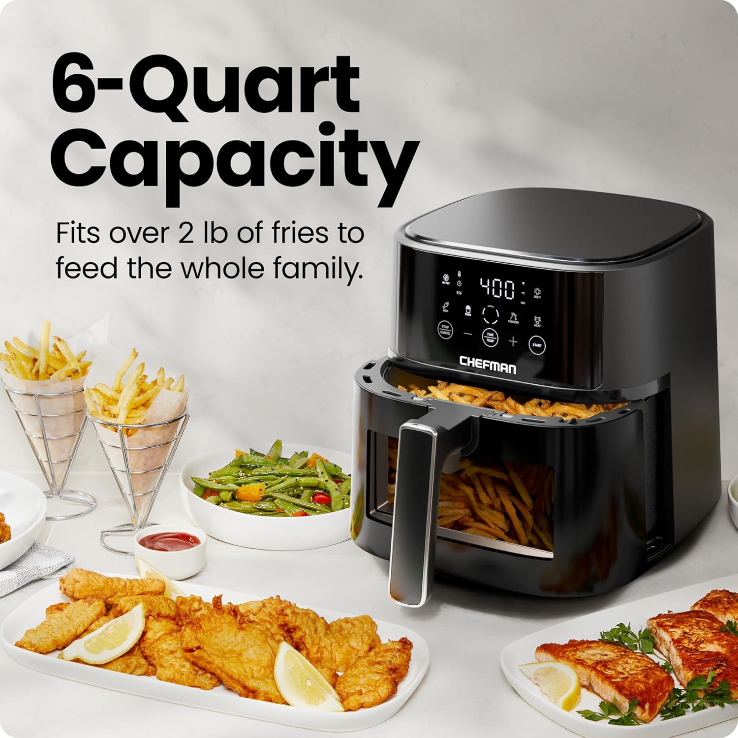 Chefman TurboFry Touch 6-Qt Easy-View Air Fryer w/ 4 Cooking Presets and 450°F Hi-Fry Button - Black