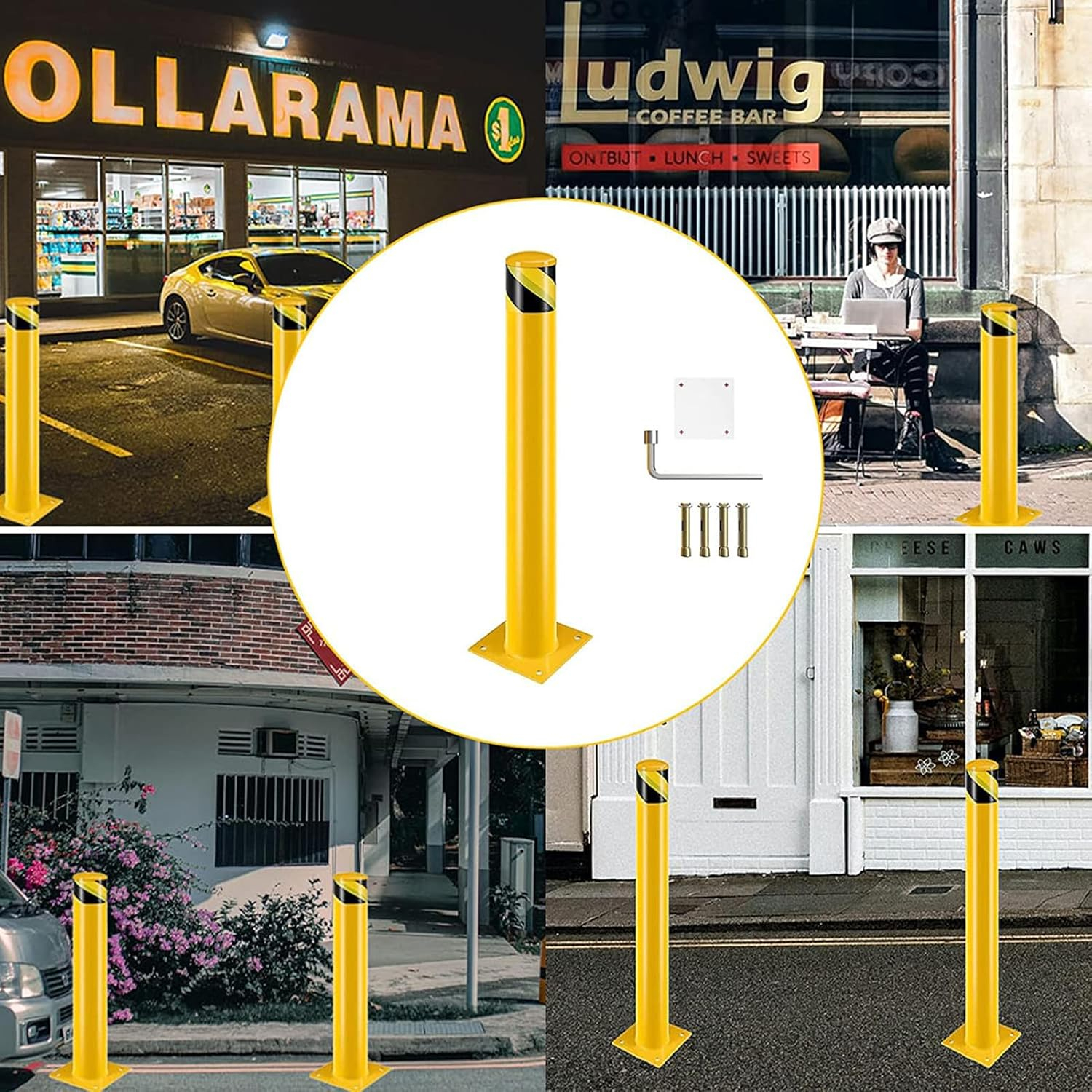 Safety Bollard Post, Steel Bollards,Parking Bollard, Yellow Powder Coated Safety Parking Barrier Post, for Traffic Sensitive Areas (2, 36"H*4.5"D)