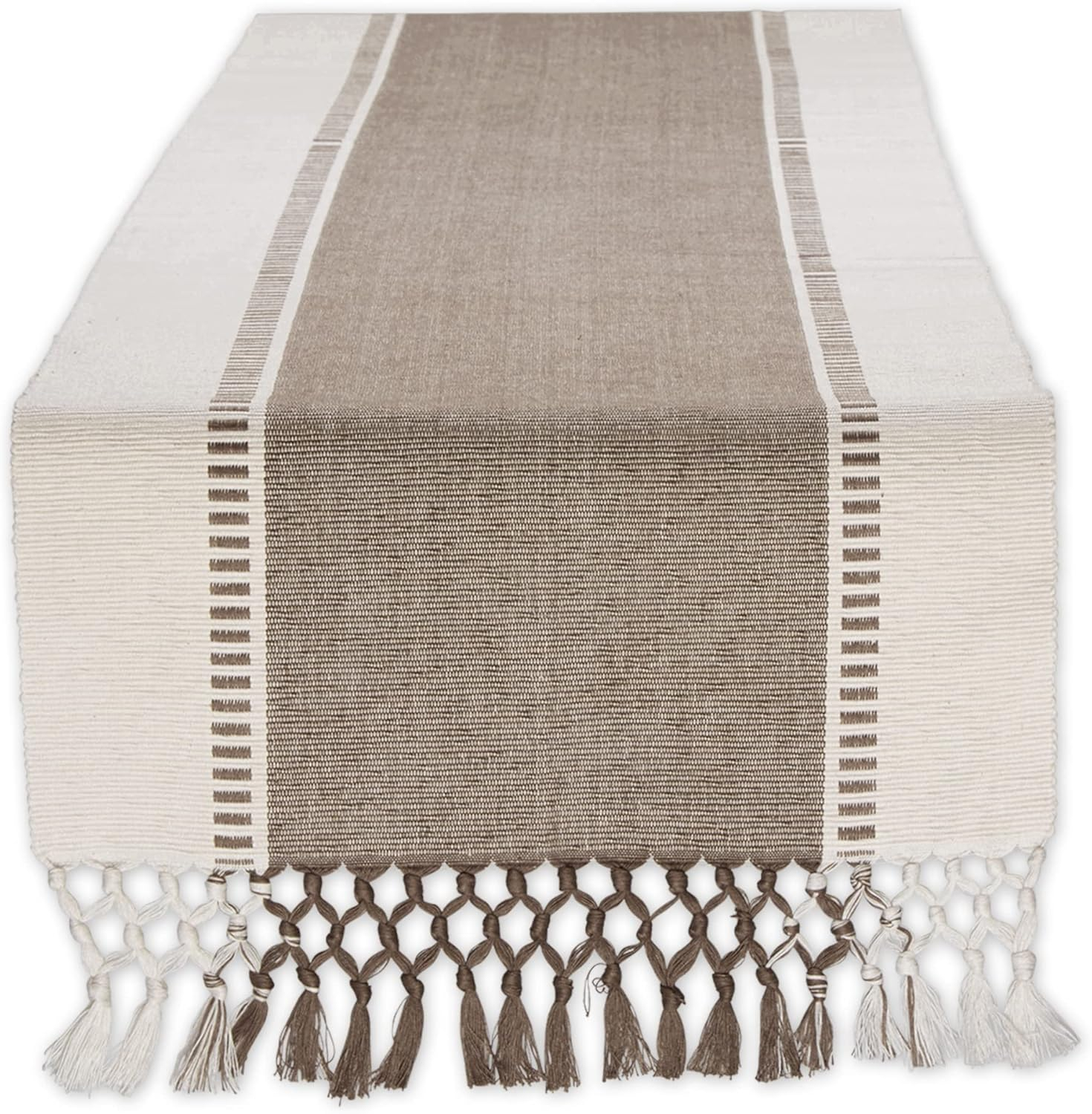 Brown Dobby Stripe Ribbed Table Runner 13x72