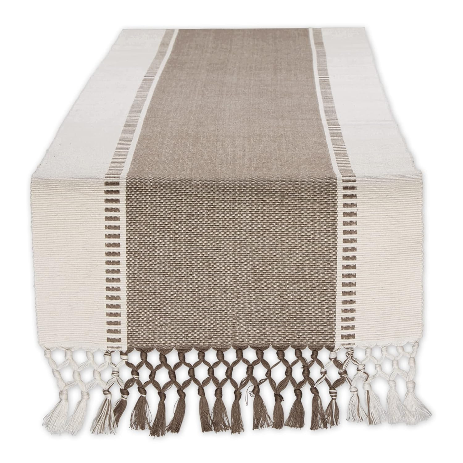 Brown Dobby Stripe Ribbed Table Runner 13x72