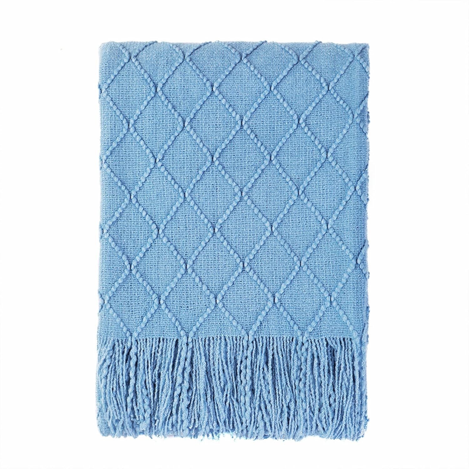 Bailu Textured Solid Color Soft Sofa Decor Knitted Blanket, 50" x 60" Blue