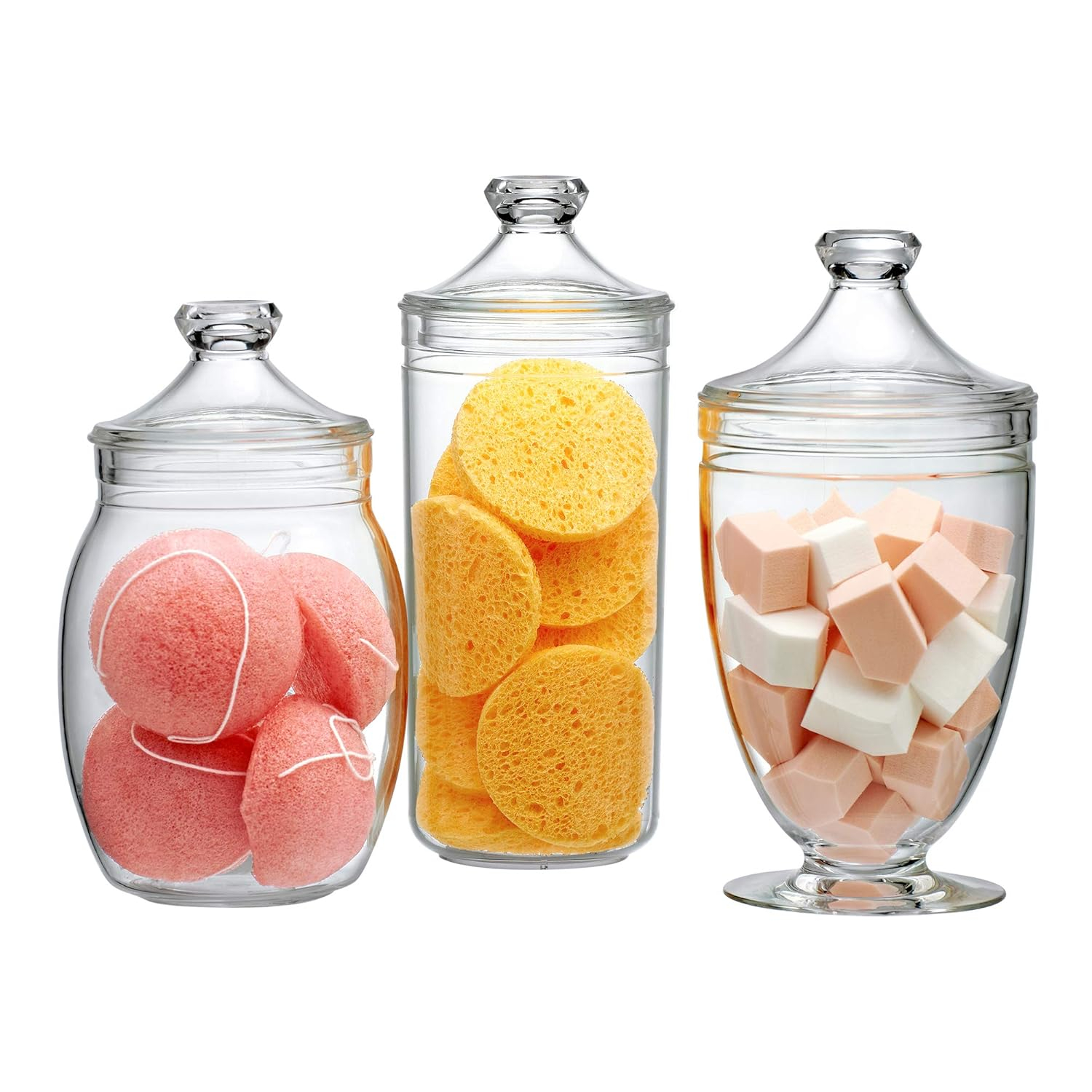 Amazing Abby - Adore - Plastic Apothecary Jars (3-Piece Set, 52/46/46 oz), Acrylic Jars with Lids, Bathroom Canisters, Candy Buffet, Wedding Display, BPA-Free and Shatter-Proof (NOT Glass)