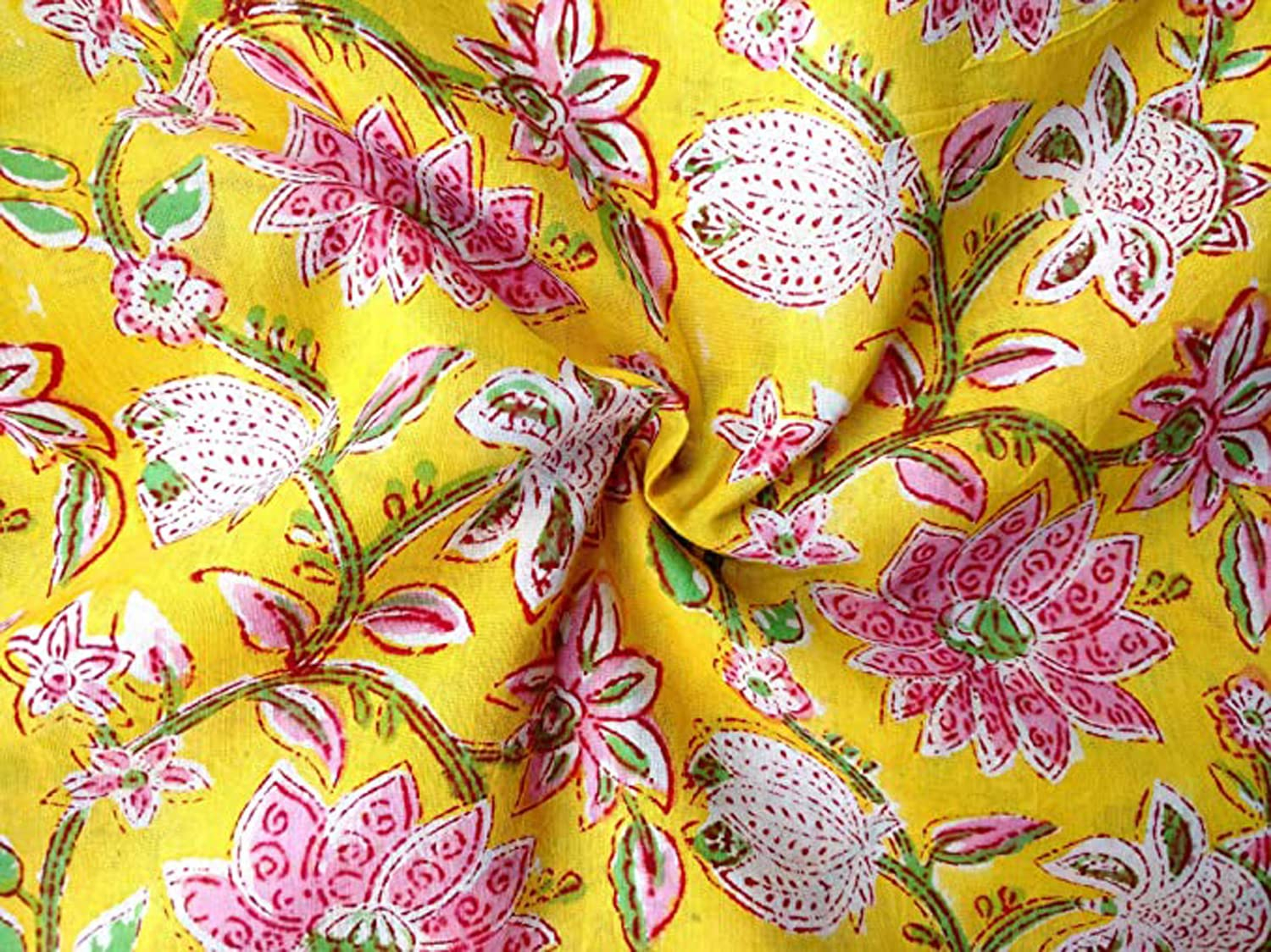 Rastogi Handicrafts 100% Pure Cotton Hand Block Printed Fabric Width - 44 Inches Size 1 Yard (Fabric 12)