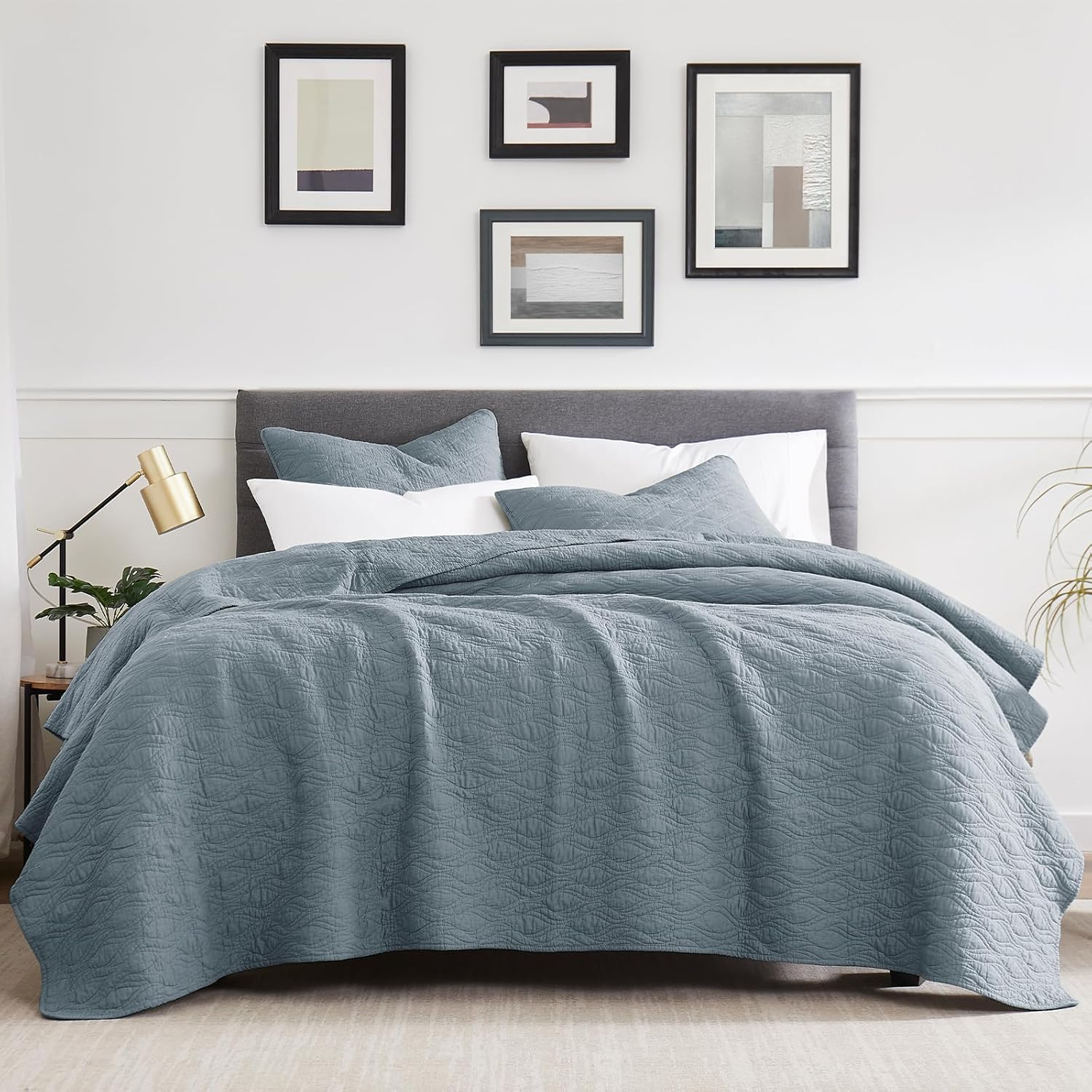 palassio Blue Cotton Quilt California Cal King Size Bedding Sets with Pillow Shams,Oversized Lightweight Soft Bedspread Coverlet, Cozy Bed Cover for All Season, 3 Pieces, 118x106 inches