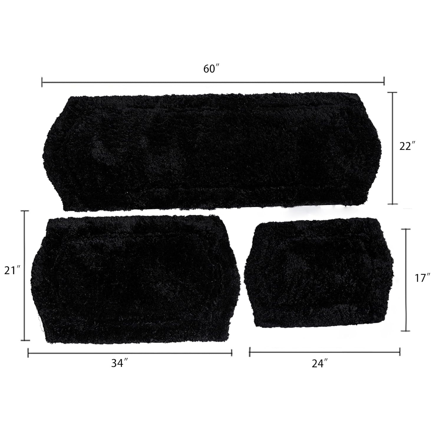 Chesapeake Paradise 3pc Memory Foam Black Bath Rug Set (22"x60" & 21"x34" & 17"x24")