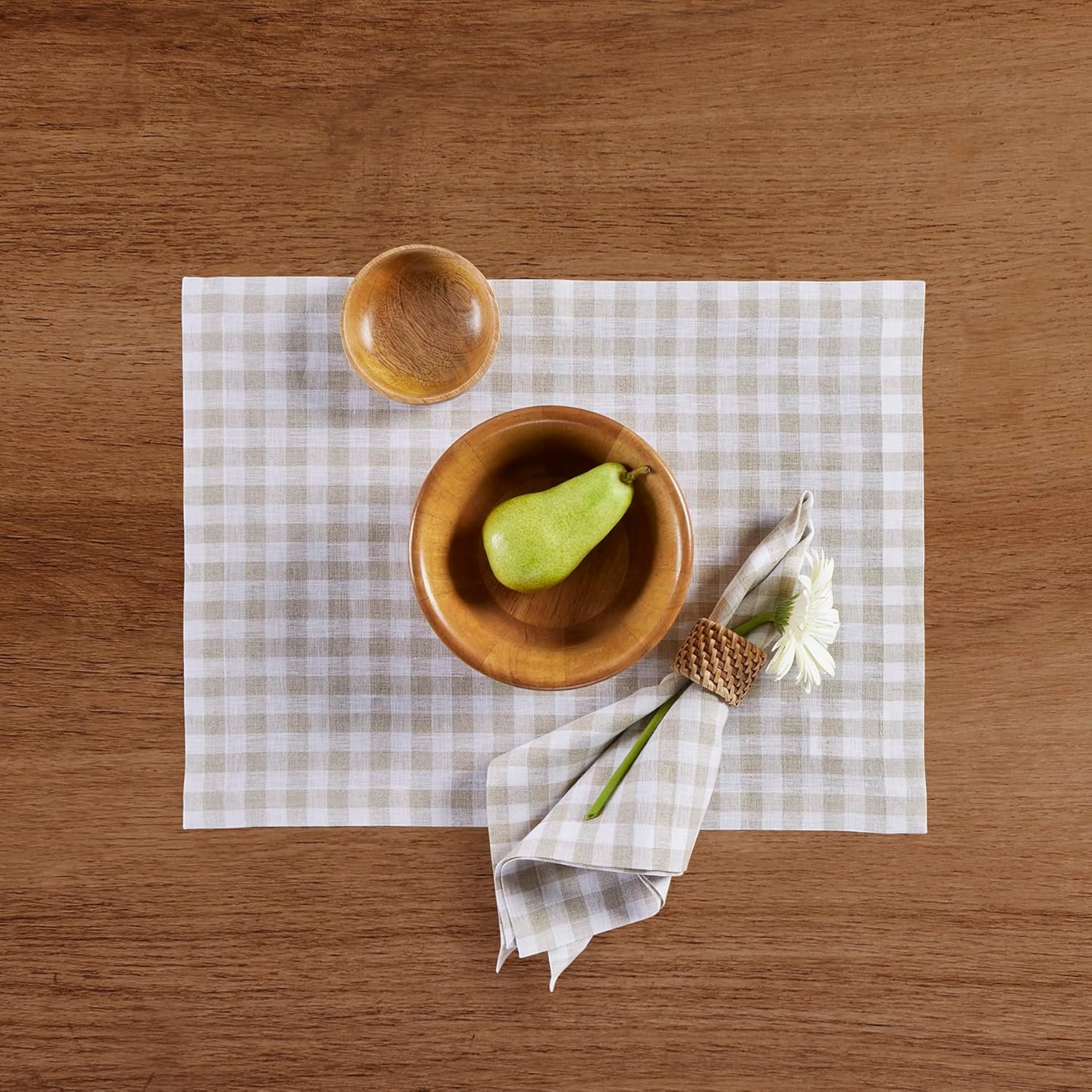 Solino Home Gingham Checks - 100% Pure Linen Placemats (Set of 4)
