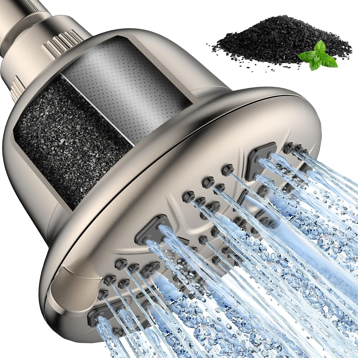Filtered Shower Head with Upgraded Activated Carbon Filter - High Pressure Shower Head with Hard Water Softener - 7 Settings Bathroom Rain Showerhead to Remove Chlorine and Heavy Metals