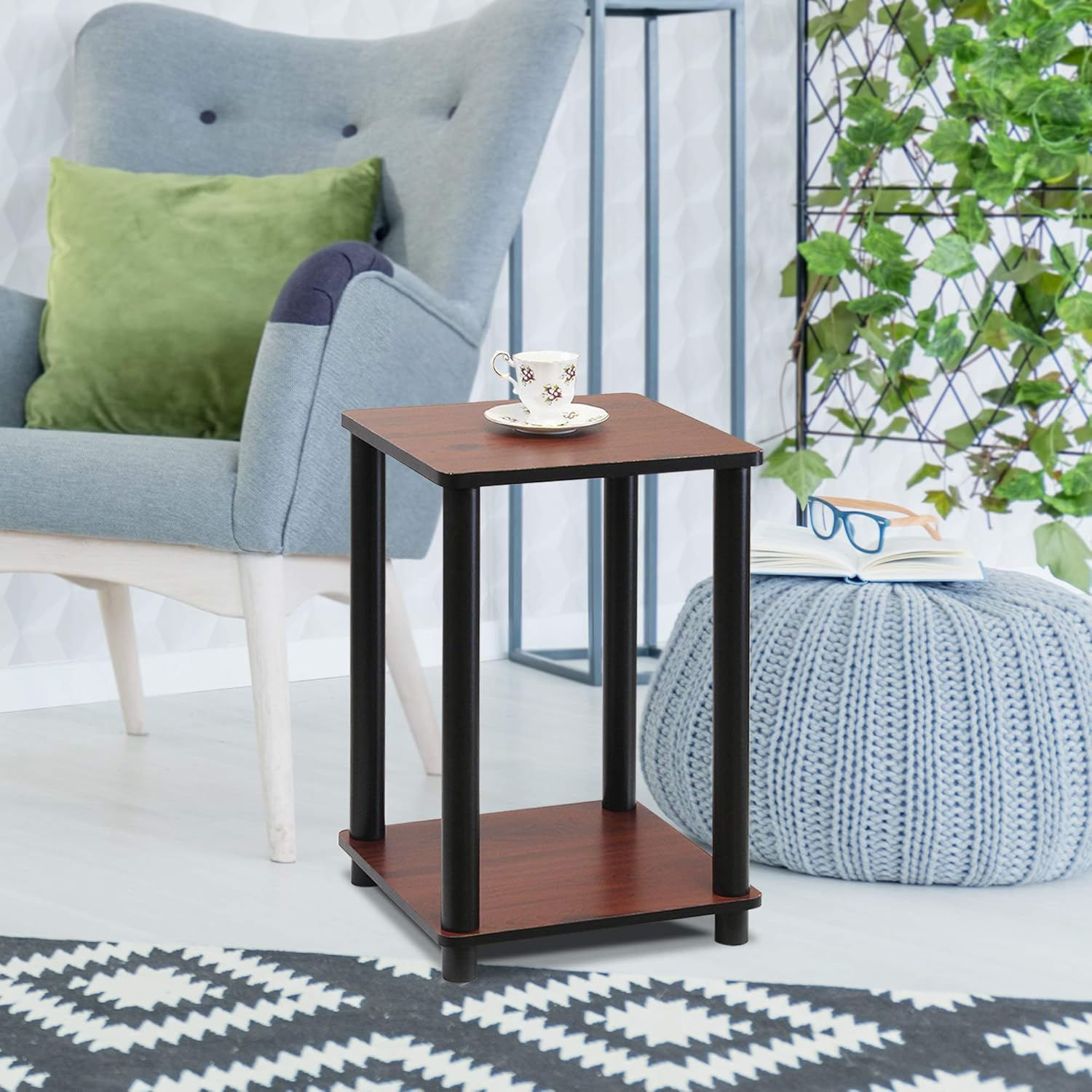 Furinno Turn-N-Tube Haydn Engineered Wood End Table in Dark Cherry/Black