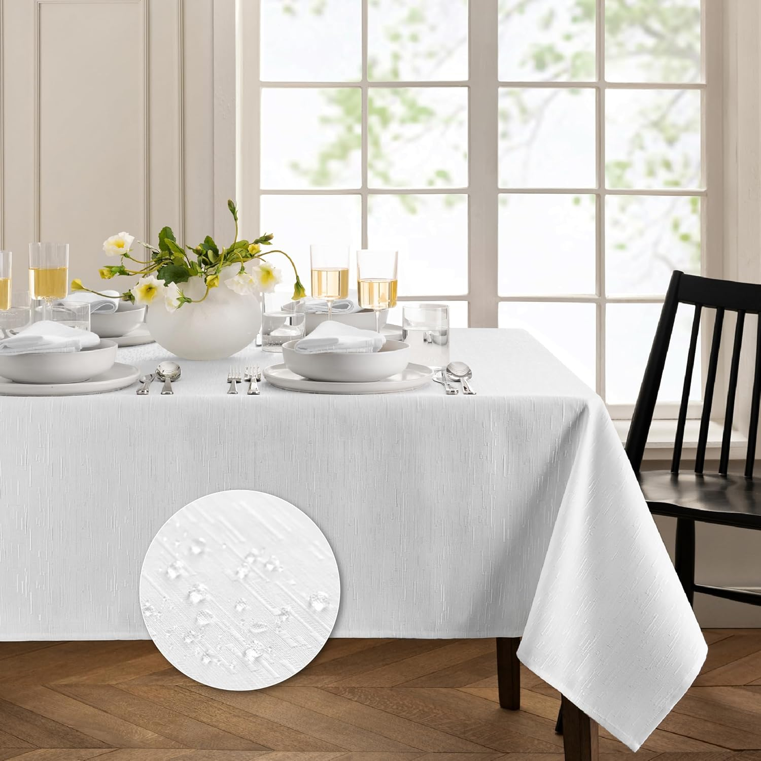 Continental Solid Texture Water and Stain Resistant Tablecloth - 60" x 84" Rectangle - White - Elrene Home Fashions