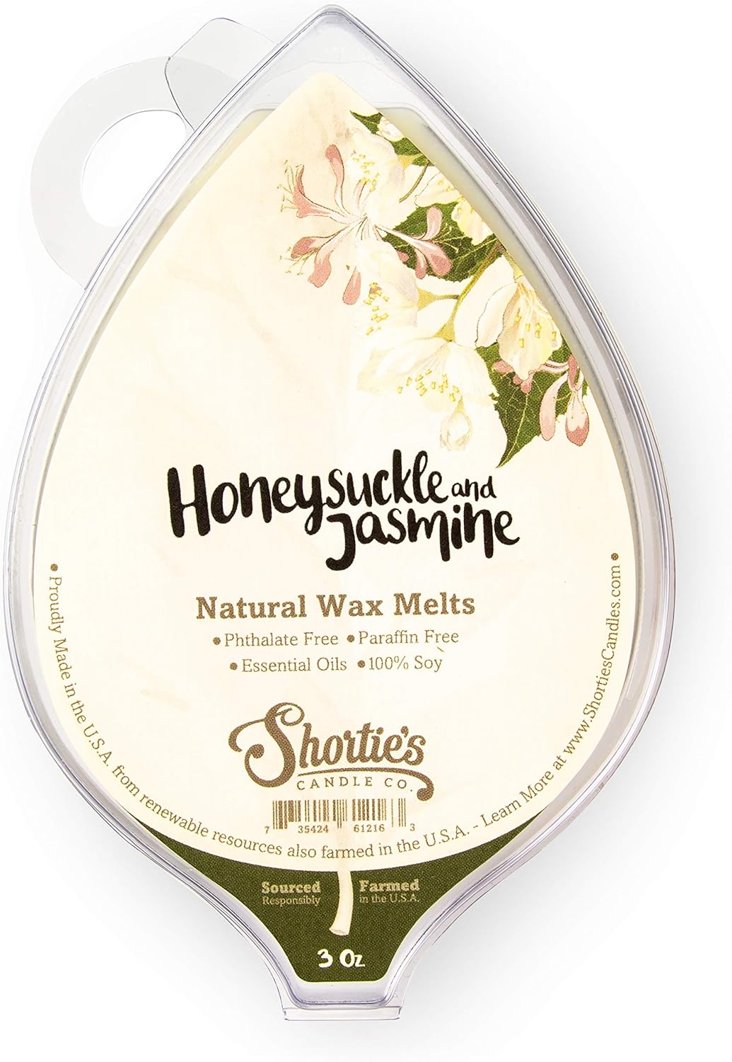 Honeysuckle Jasmine All Natural Soy Wax Melts - 1 Highly Scented 3 Oz. Bar - Made with Responsibly Sourced Soy and Essential Fragrance Oils - Phthalate & Paraffin Free, Vegan, Non-Toxic