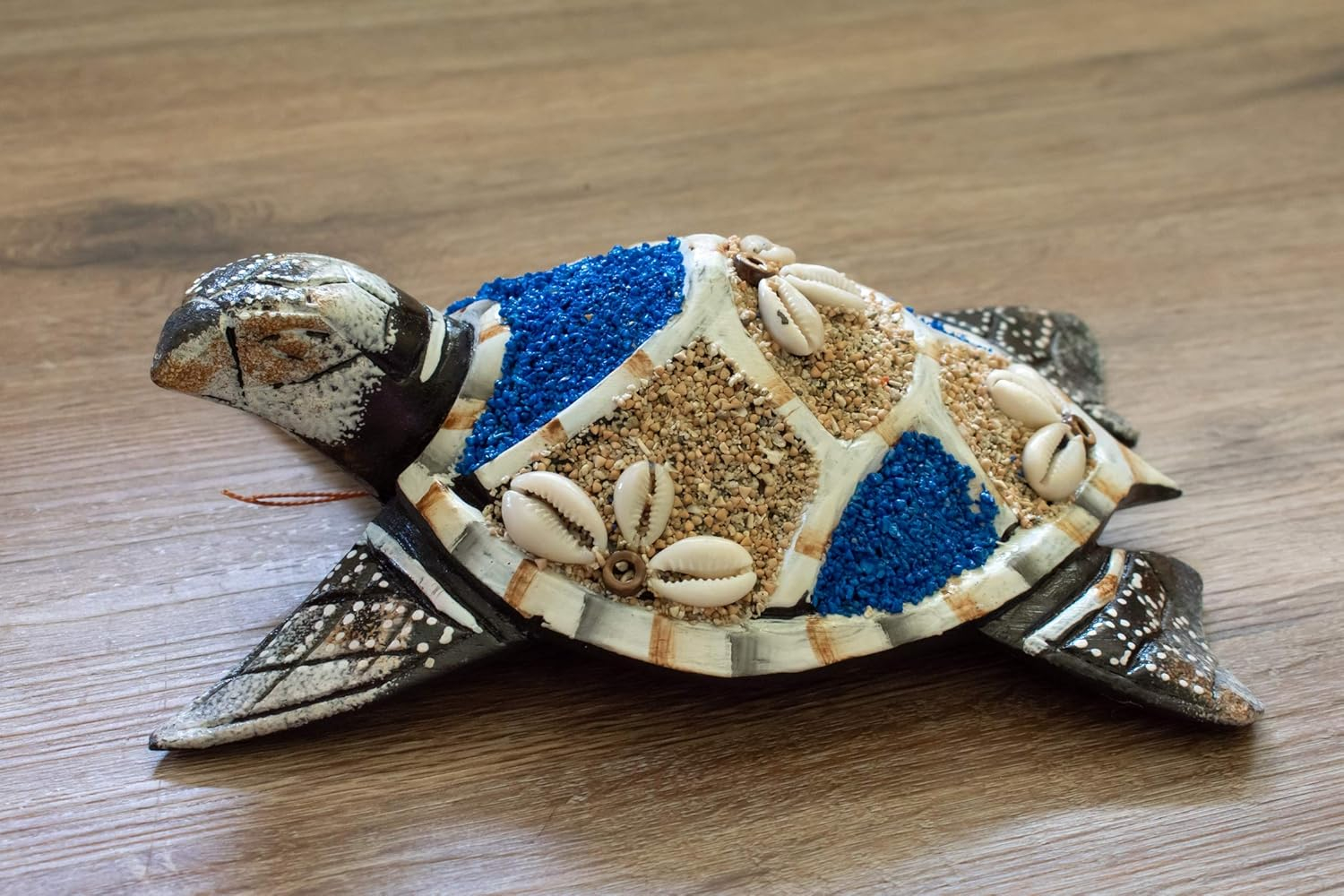 Wooden Tortoise Turtle Home Decor Sculpture Statue Wall Hanging Handmade Seaside Tropical Nautical Ocean Coastal Blue - 8" long x 5" wide x 2.5" tall