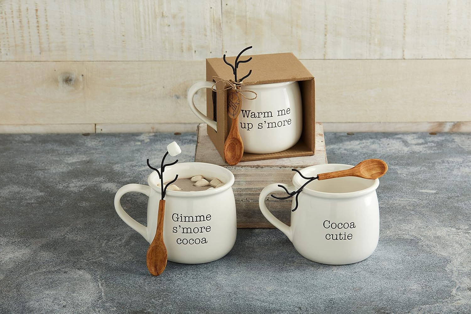 Warm Me Up S'more Ceramic Mug Set with Wooden Spoon