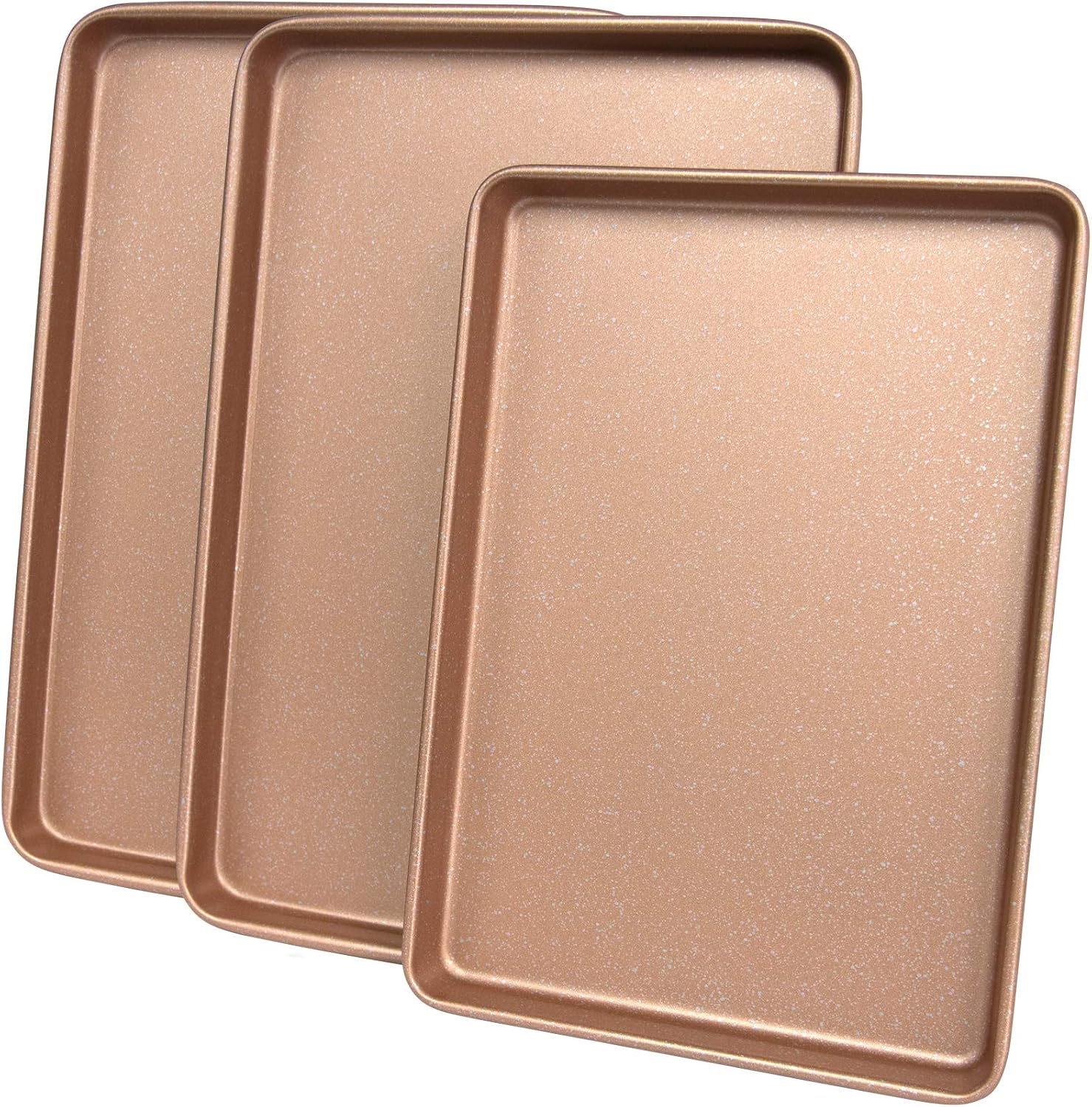 casaWare 3pc Ultimate Commercial Weight Cookie Sheet Set, Two 15 x 10-Inch Pans, One 13 x 9-Inch-Inch Pan (Rose Gold Granite)