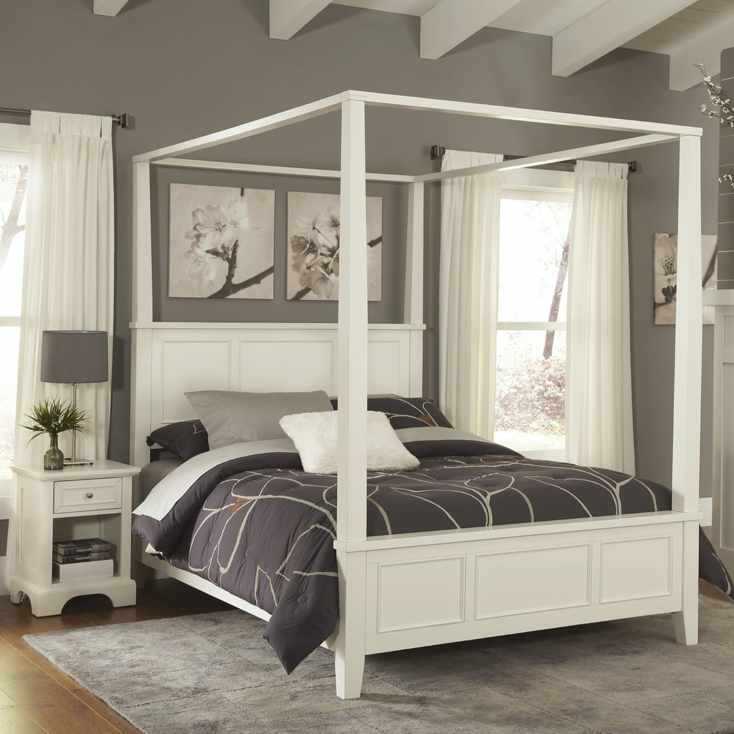 Homestyles Naples Off White Wood Queen Bed and Nightstand