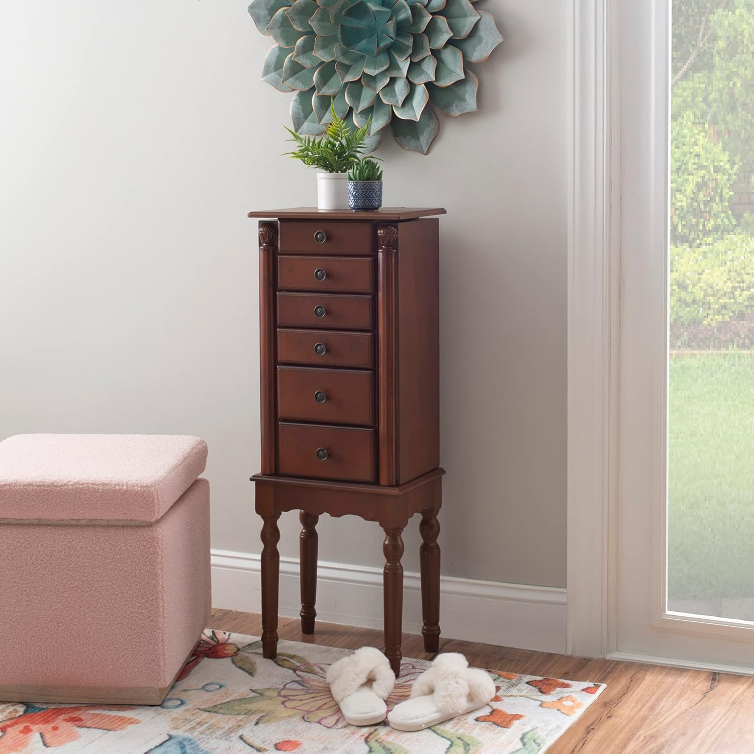 Lightly Distressed Deep Cherry Jewelry Armoire