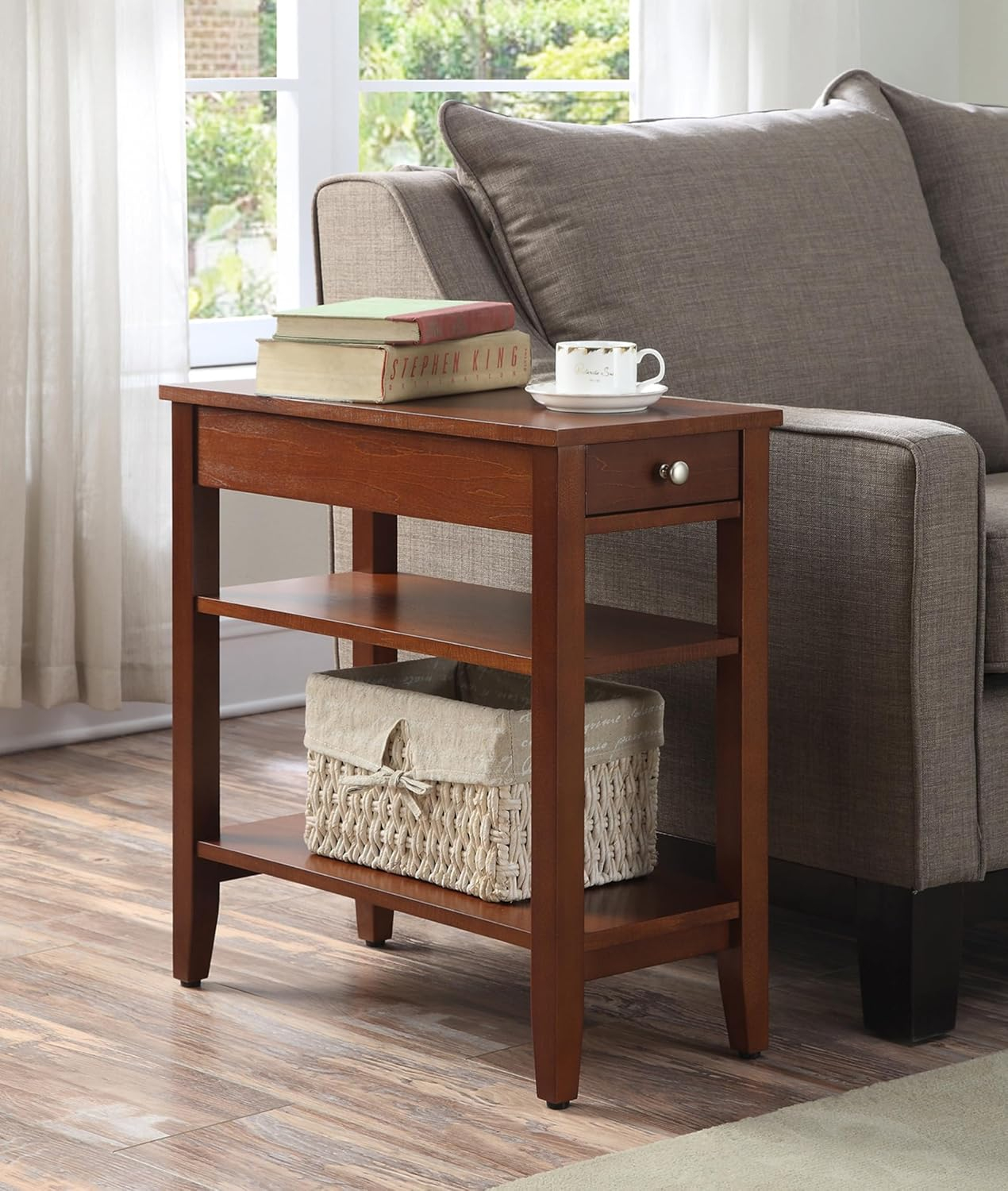 Convenience Concepts American Heritage 1 Drawer Chairside End Table with Shelves, Cherry
