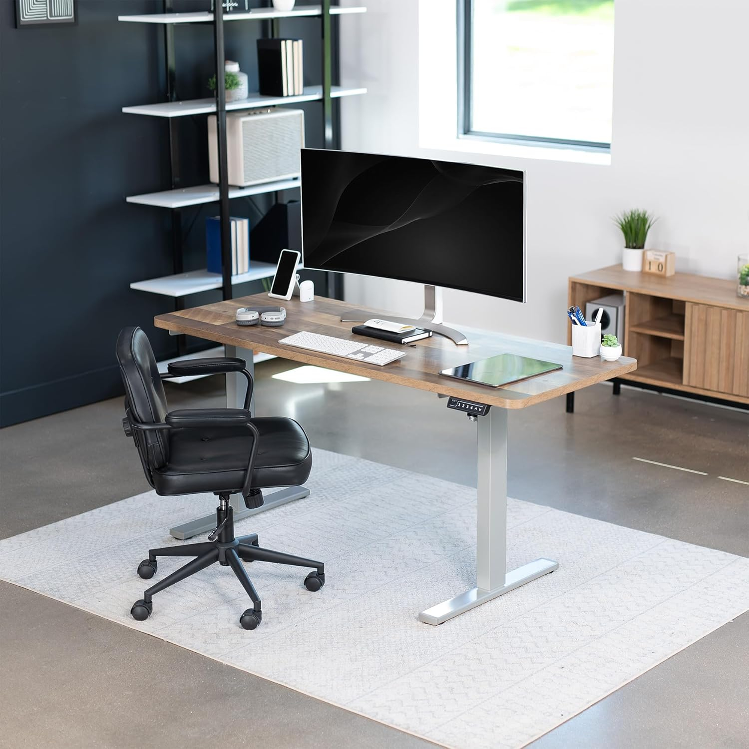 VIVO Electric 60” x 24” Stand Up Desk | Reclaimed Wood Table Top, Gray Frame