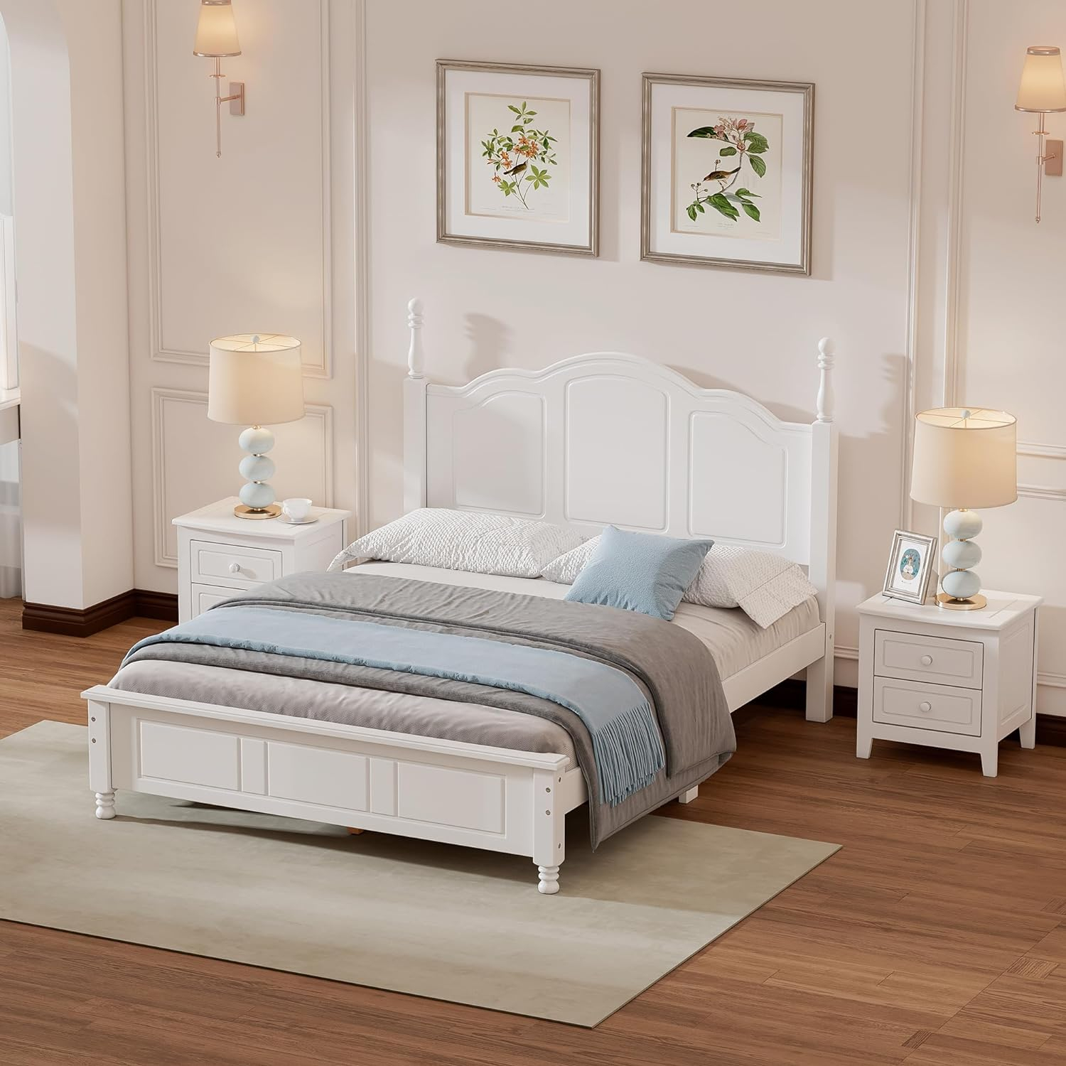 Harper & Bright Designs Bedroom Set Furniture, 3-Pieces Bedroom Sets, Full Size Wood Platform Bed and 2 Nightstands, White