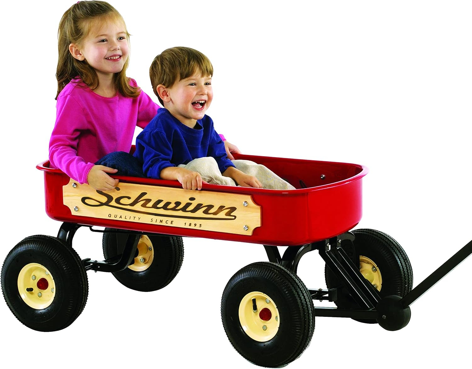 Schwinn Red Alloy Steel and Wood Quad Steer Wagon