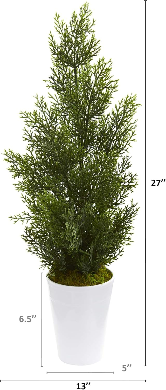 Nearly Natural 27-in Mini Cedar Artificial Pine Tree in Decorative Planter (Indoor/Outdoor)
