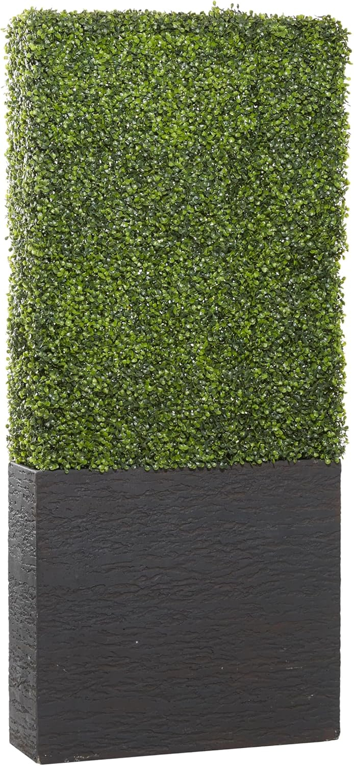DecMode 66" Tall Boxwood Hedge Artificial Topiary in Realistic Leaves and Black Cement Planter Box