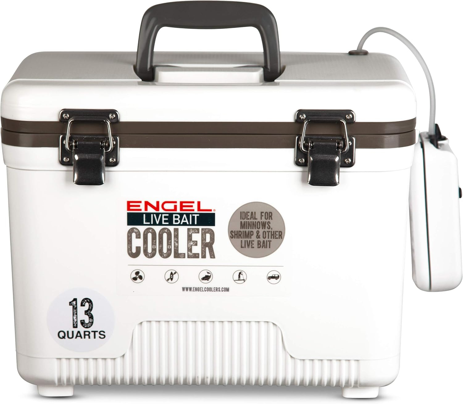 ENGEL 13 Qt Live Bait Cooler with 2-Speed Portable Aerator Pump - White