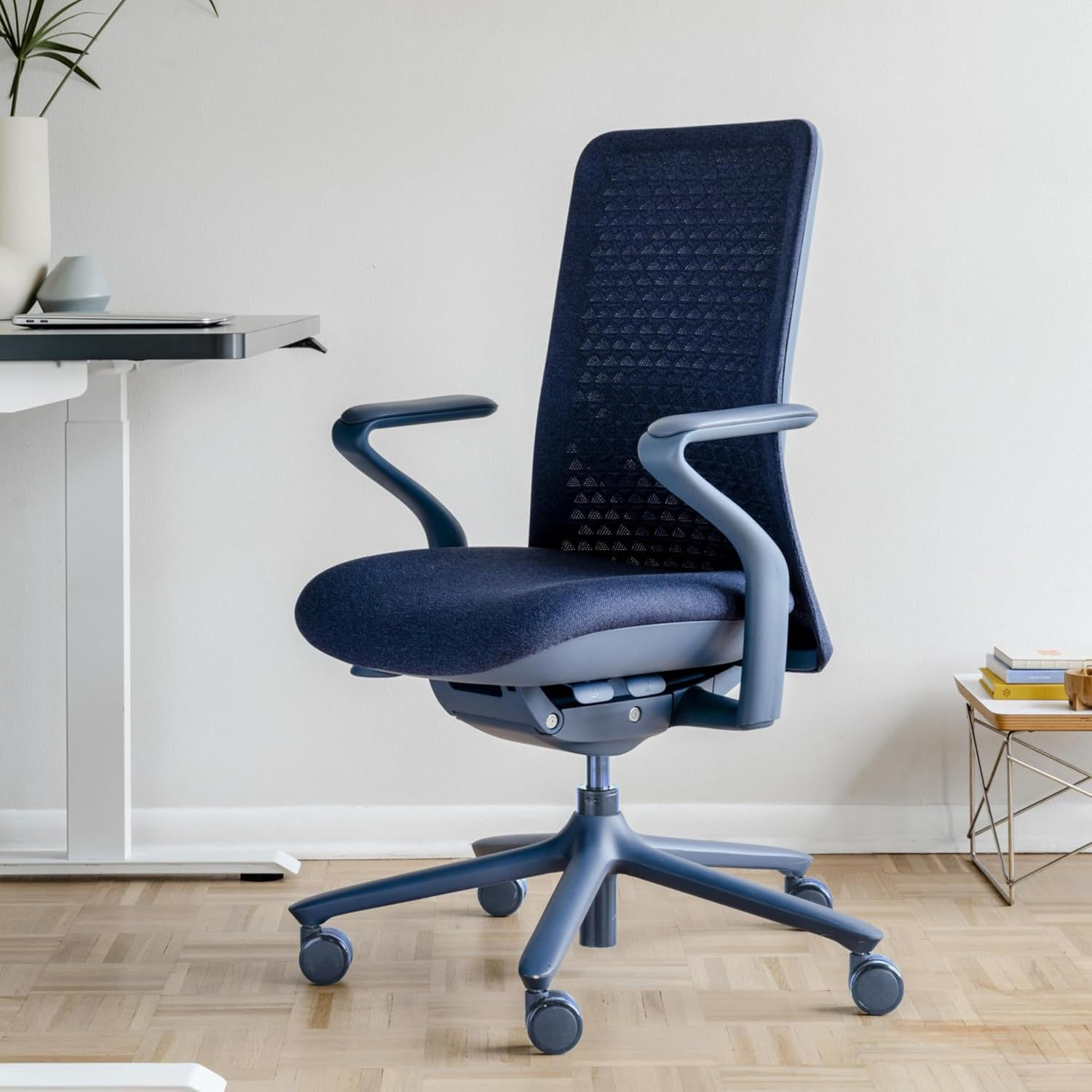Cobalt Fabric Swivel Executive Office Chair with Aluminum Base