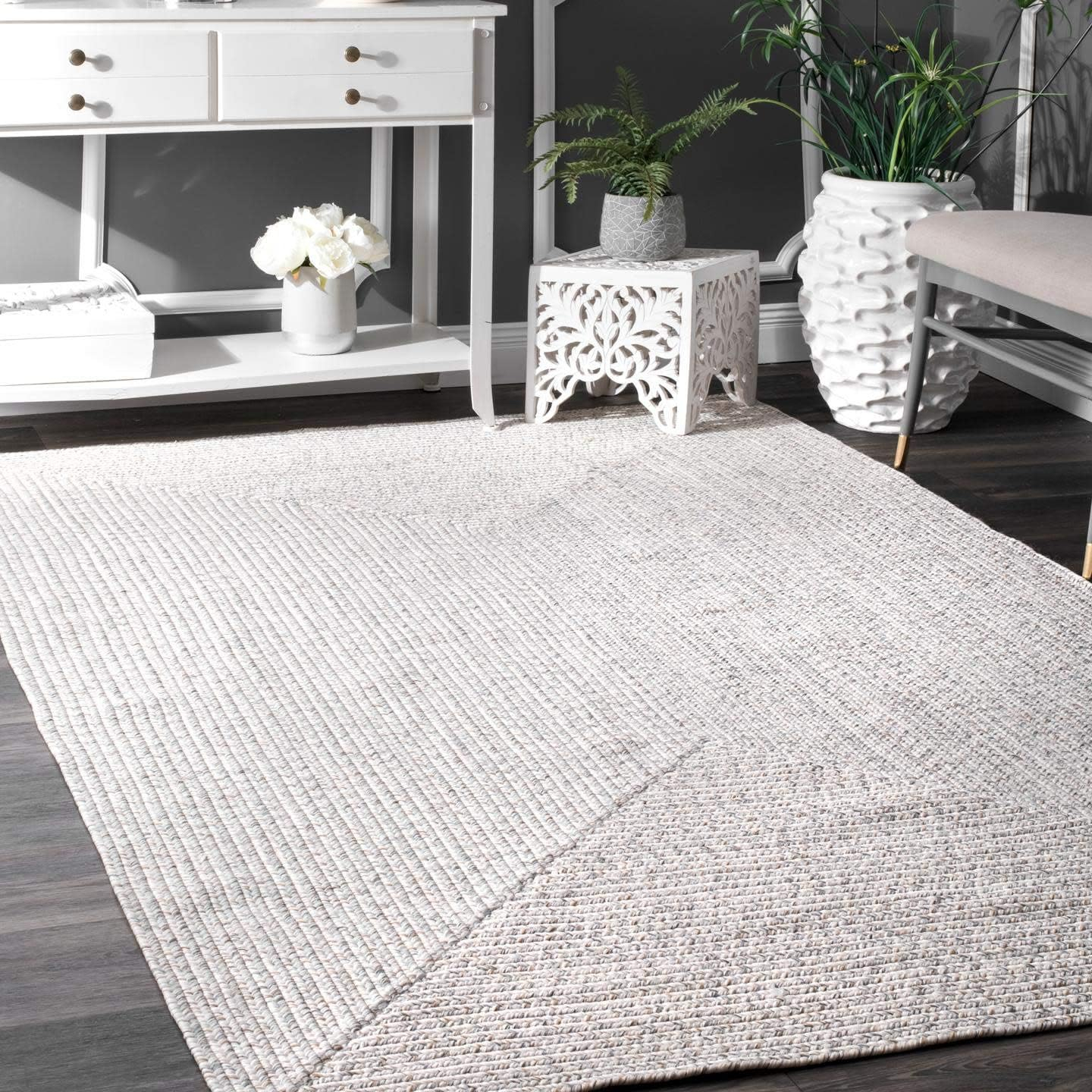 nuLOOM 6' Square Solid Hand Braided Indoor/Outdoor Area Rug, Pet-Friendly, High Traffic, Weather Resistant, for Patio, Balcony, Bedroom, Living Room, Dining Room, Wynn Ivory