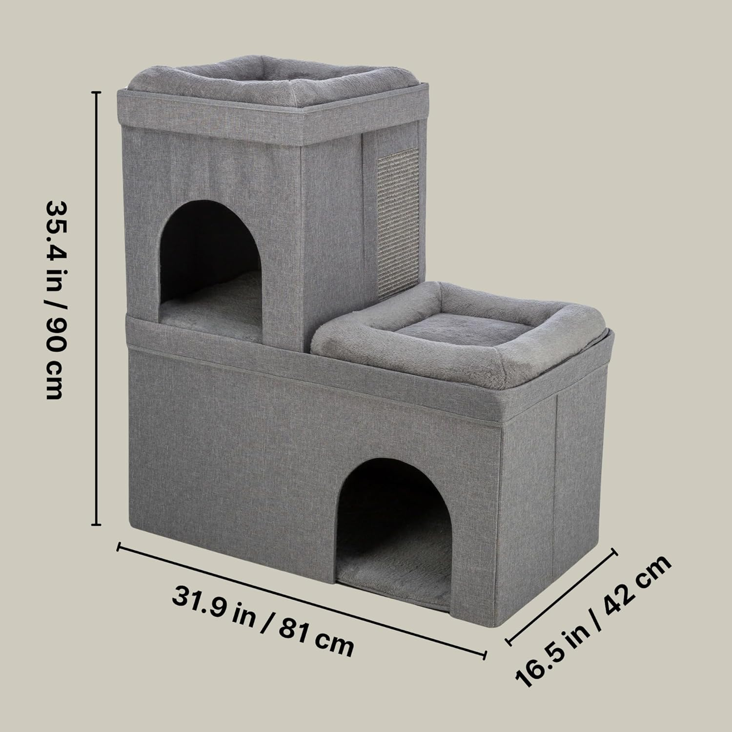 TRIXIE Crazy Cube Stackable 2-Story Indoor Cat Condo, Cat House with Scratching Pad, Gray