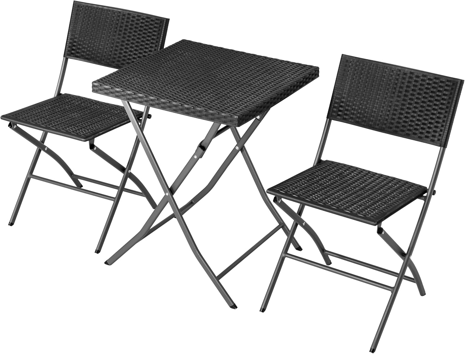 Nuu Garden 3 -Piece Black Rattan Bistro Patio Dining Set Iron Square Table with 2 Stationary Chairs